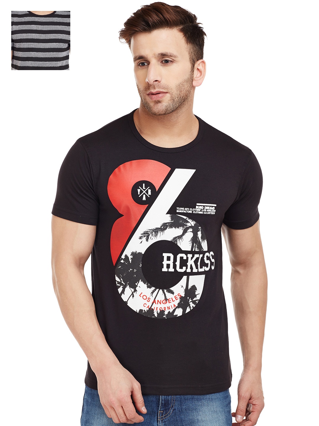 

VIMAL Men Pack of 2 Round Neck T-shirt, Navy blue