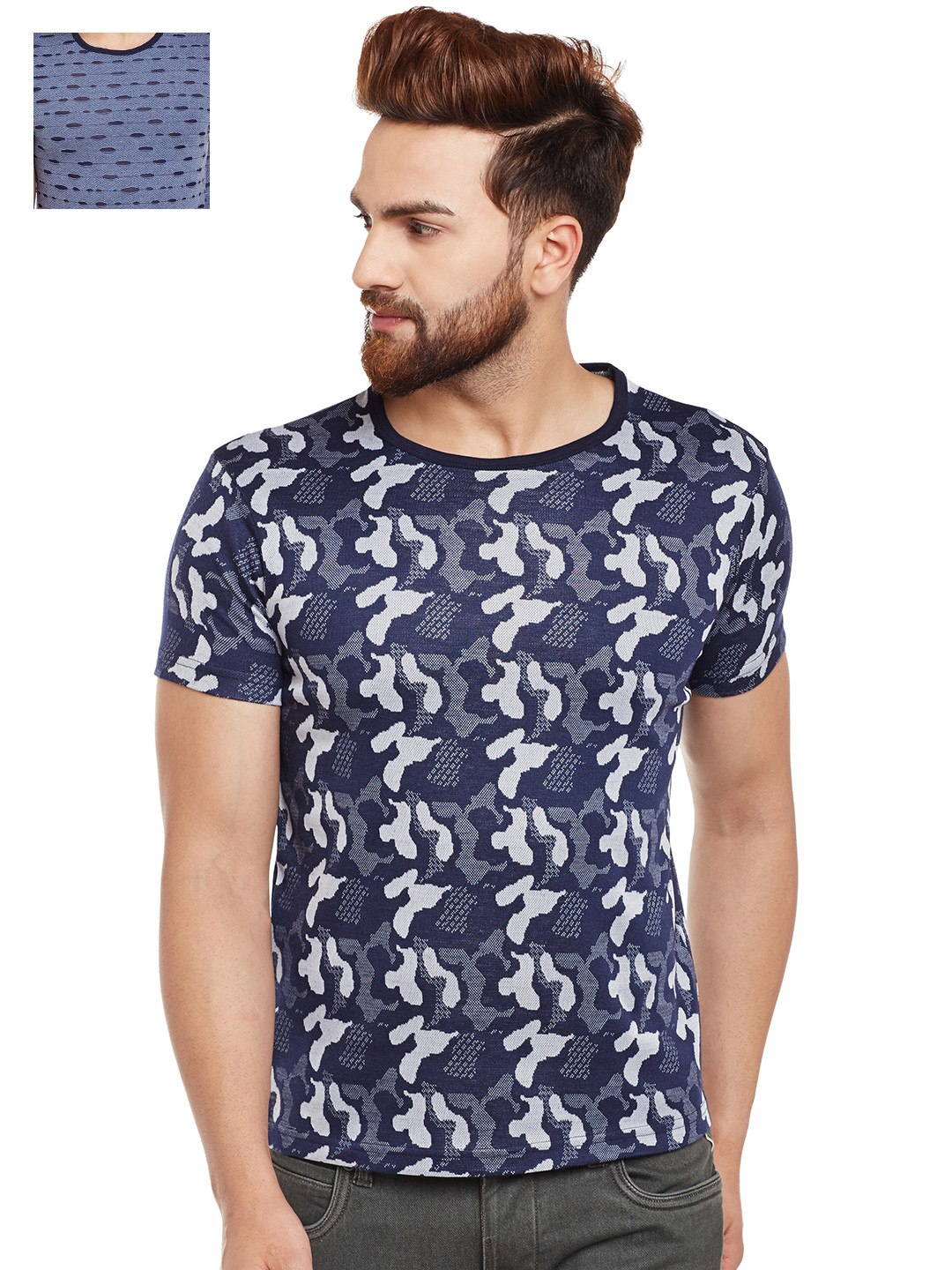 

VIMAL Men Blue Pack of 2 Printed Round Neck T-shirt