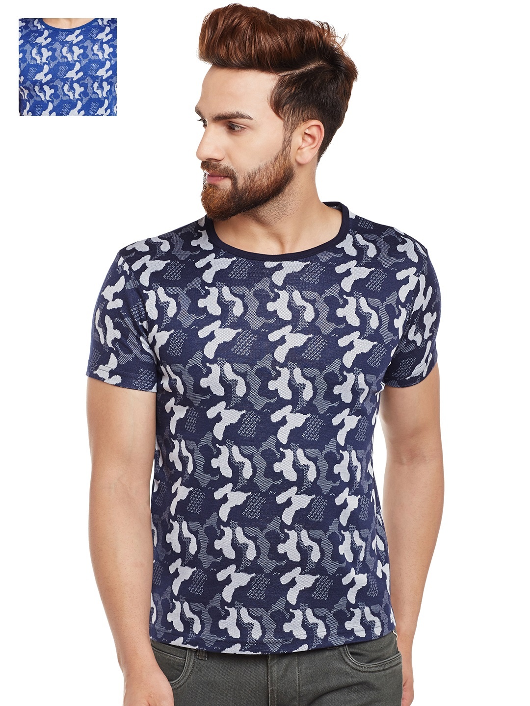 

VIMAL Men Blue Pack of 2 Printed Round Neck T-shirt