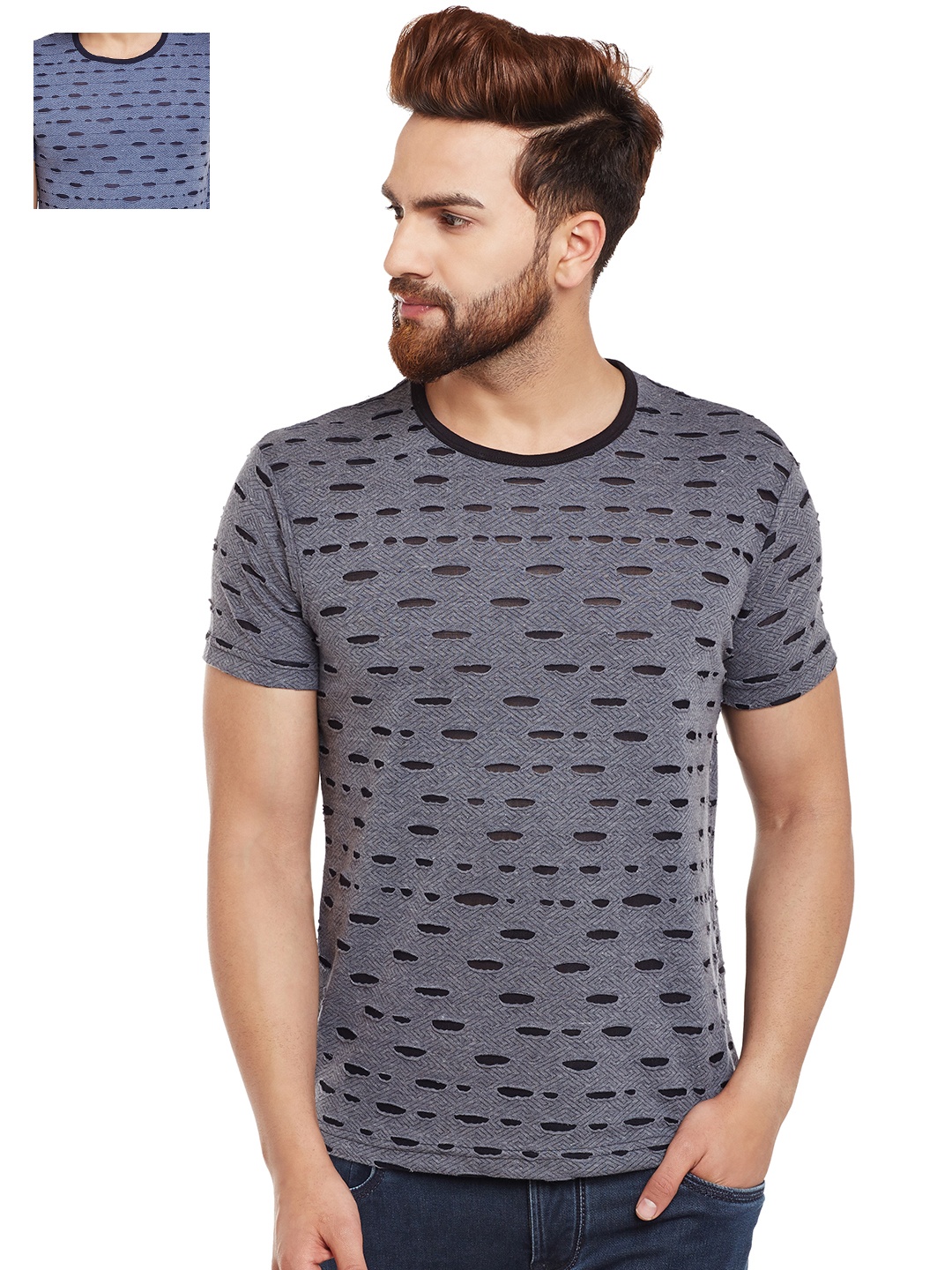 

VIMAL Men Pack of 2 Solid Round Neck T-shirts, Charcoal