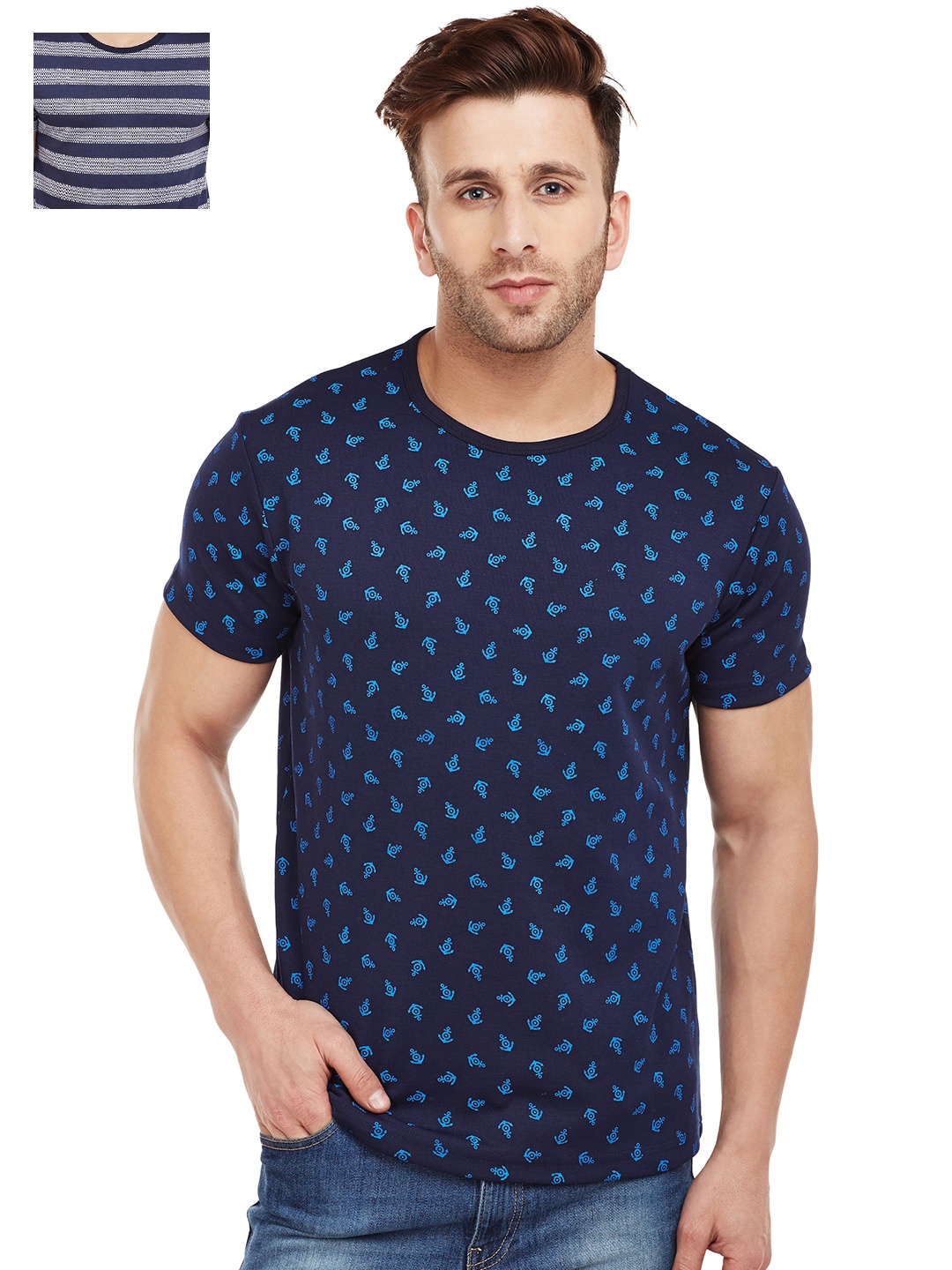 

MACK JONNEY Men Pack of 2 Round Neck T-shirt, Navy blue