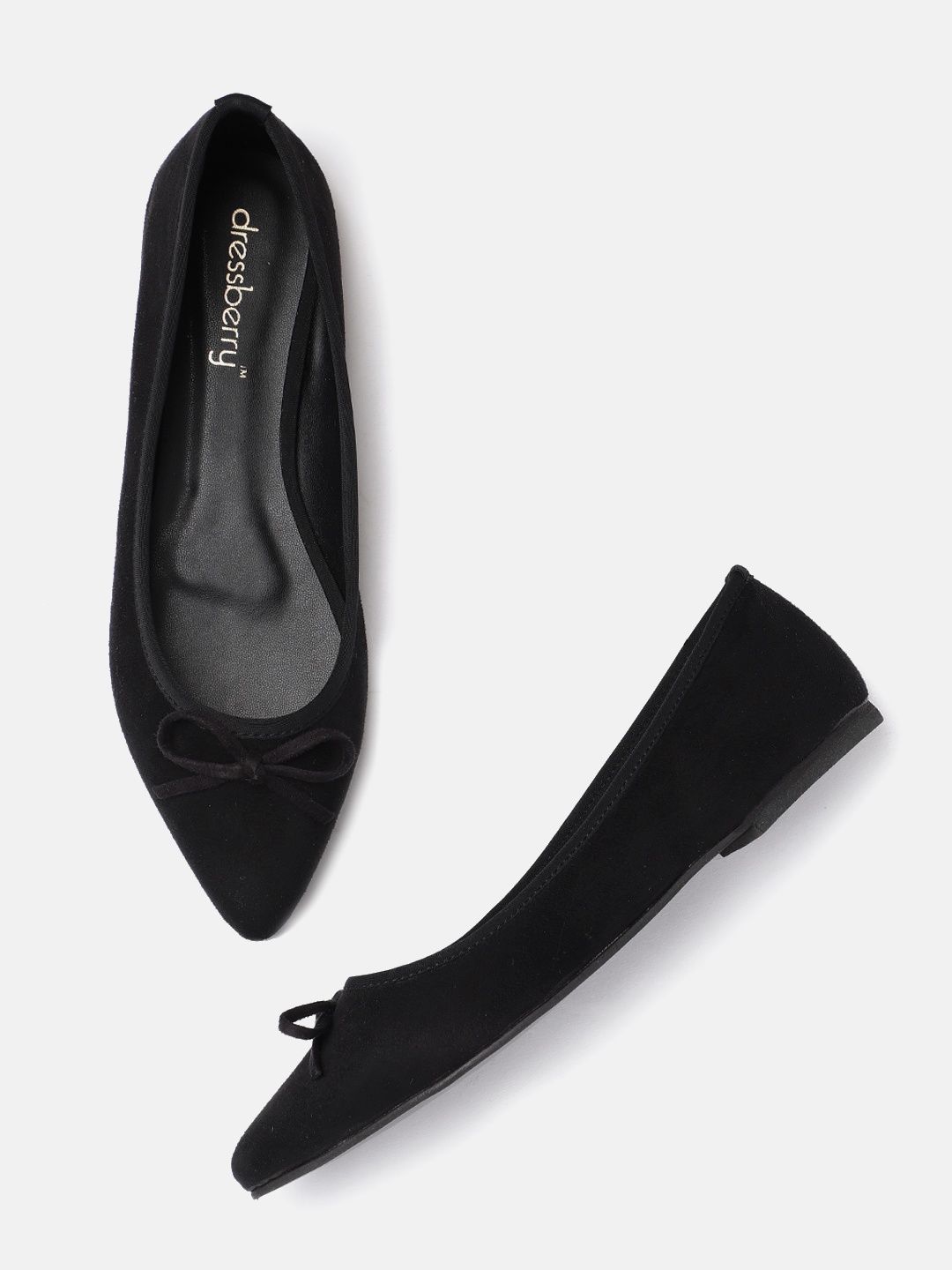 

DressBerry Women Black Solid Synthetic Suede Ballerinas