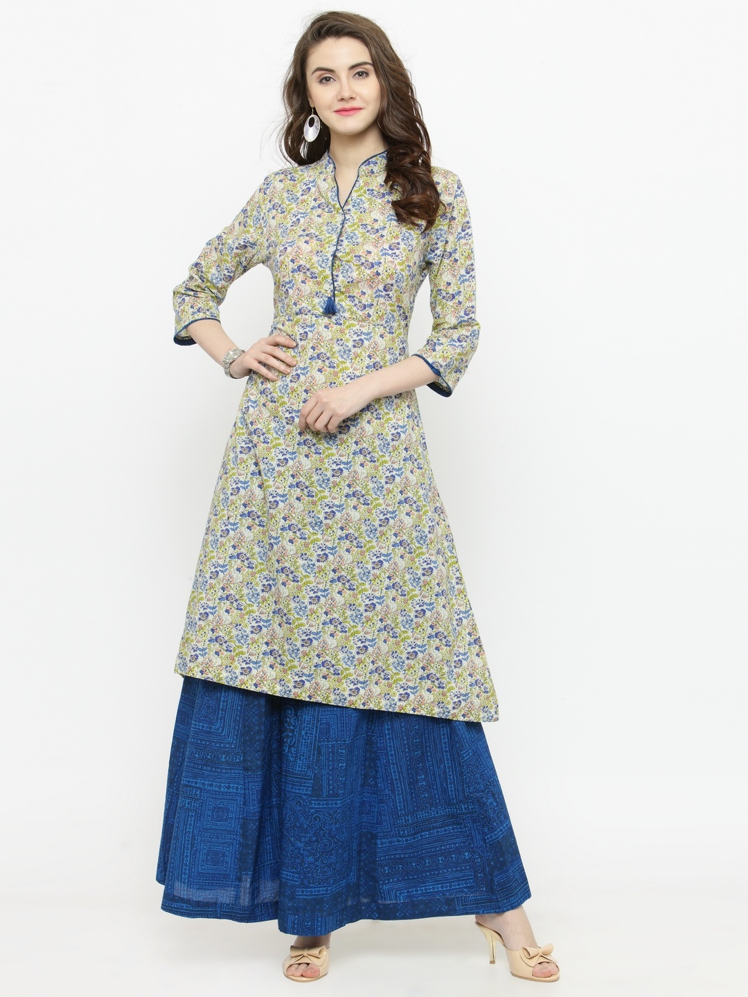 

Sera Women Off-White & Blue Printed Kurta with Palazzos