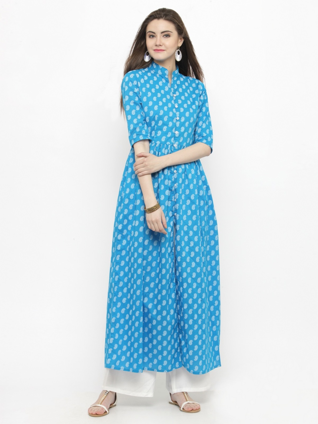 

Sera Women Blue & White Printed Kurta with Palazzos