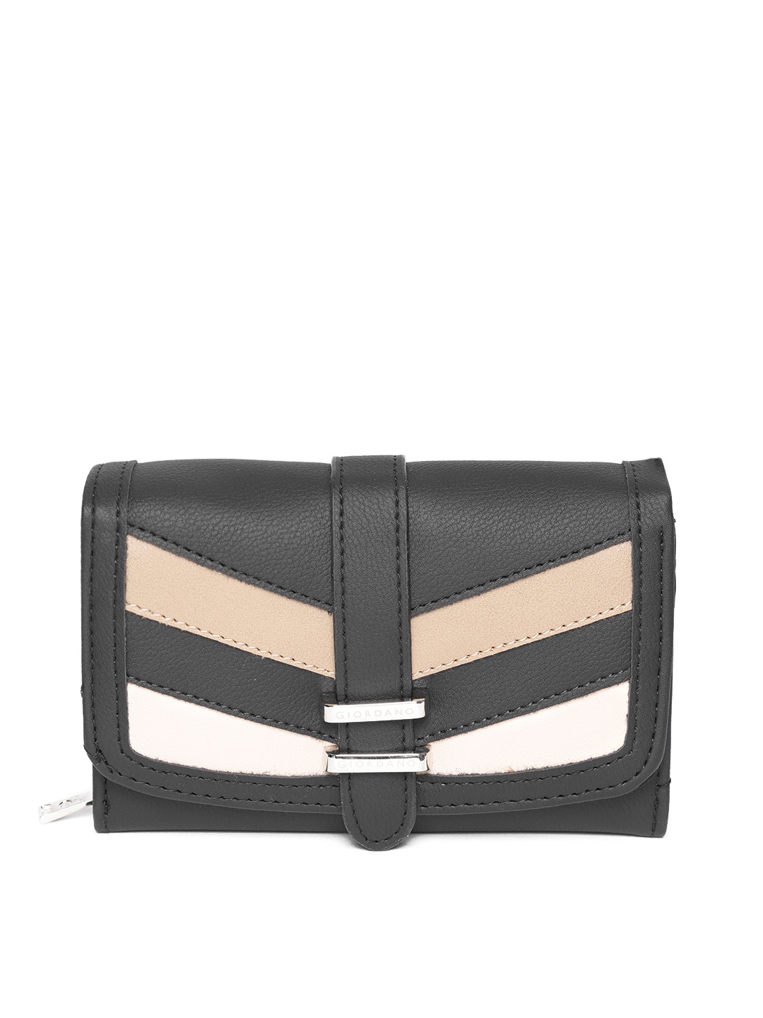 

GIORDANO Women Black & Brown Colourblocked Three Fold Wallet
