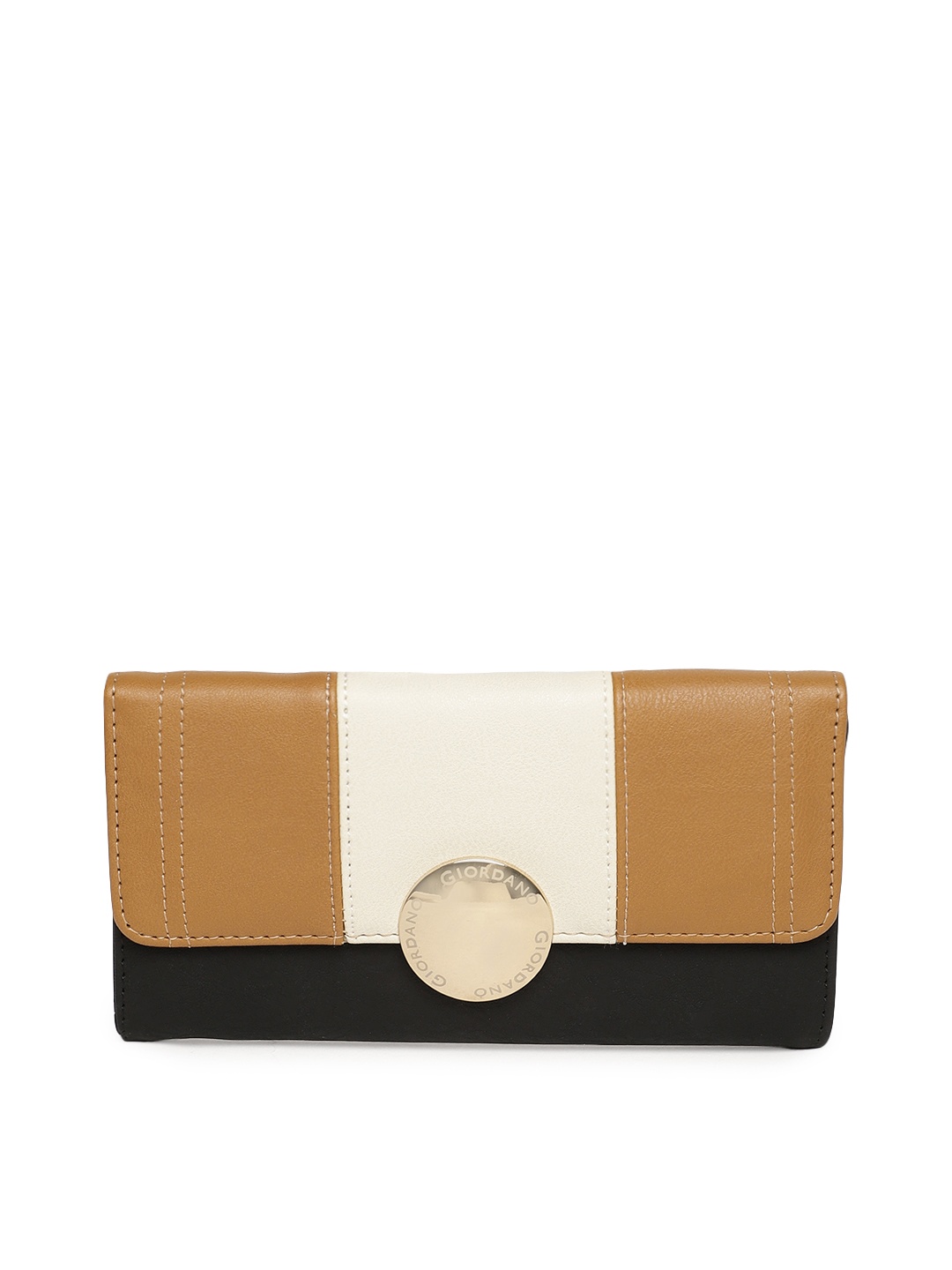 

GIORDANO Women Beige & White Colourblocked Three Fold Wallet