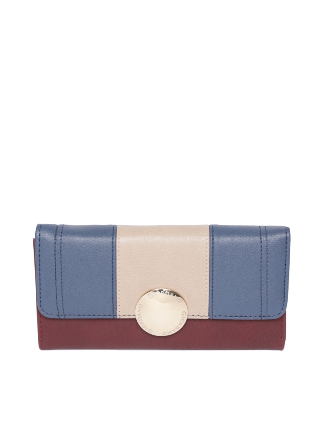 

GIORDANO Women Maroon & Navy Blue Colourblocked Three Fold Wallet