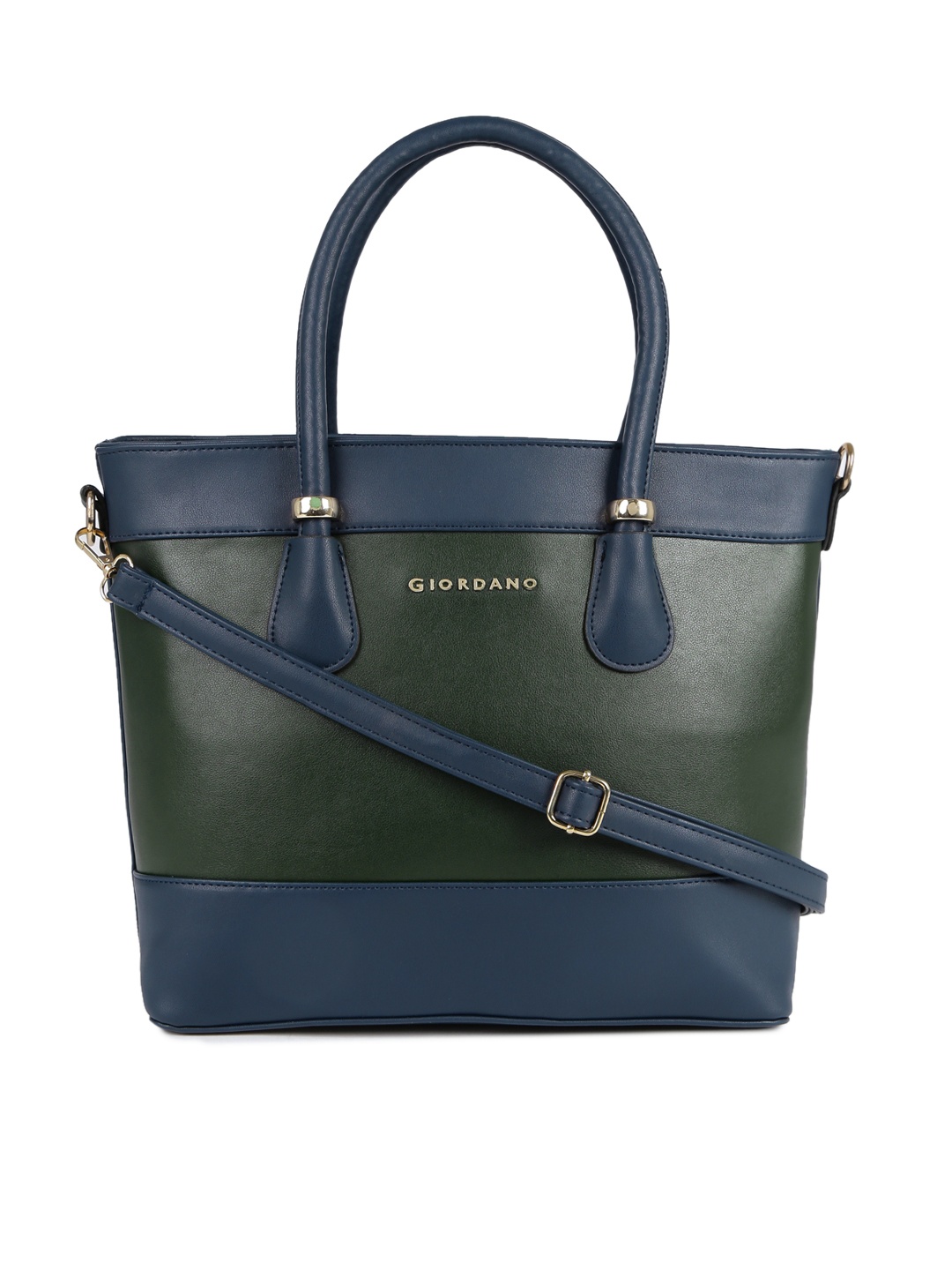 

GIORDANO Navy Blue & Green Colourblocked Shoulder Bag