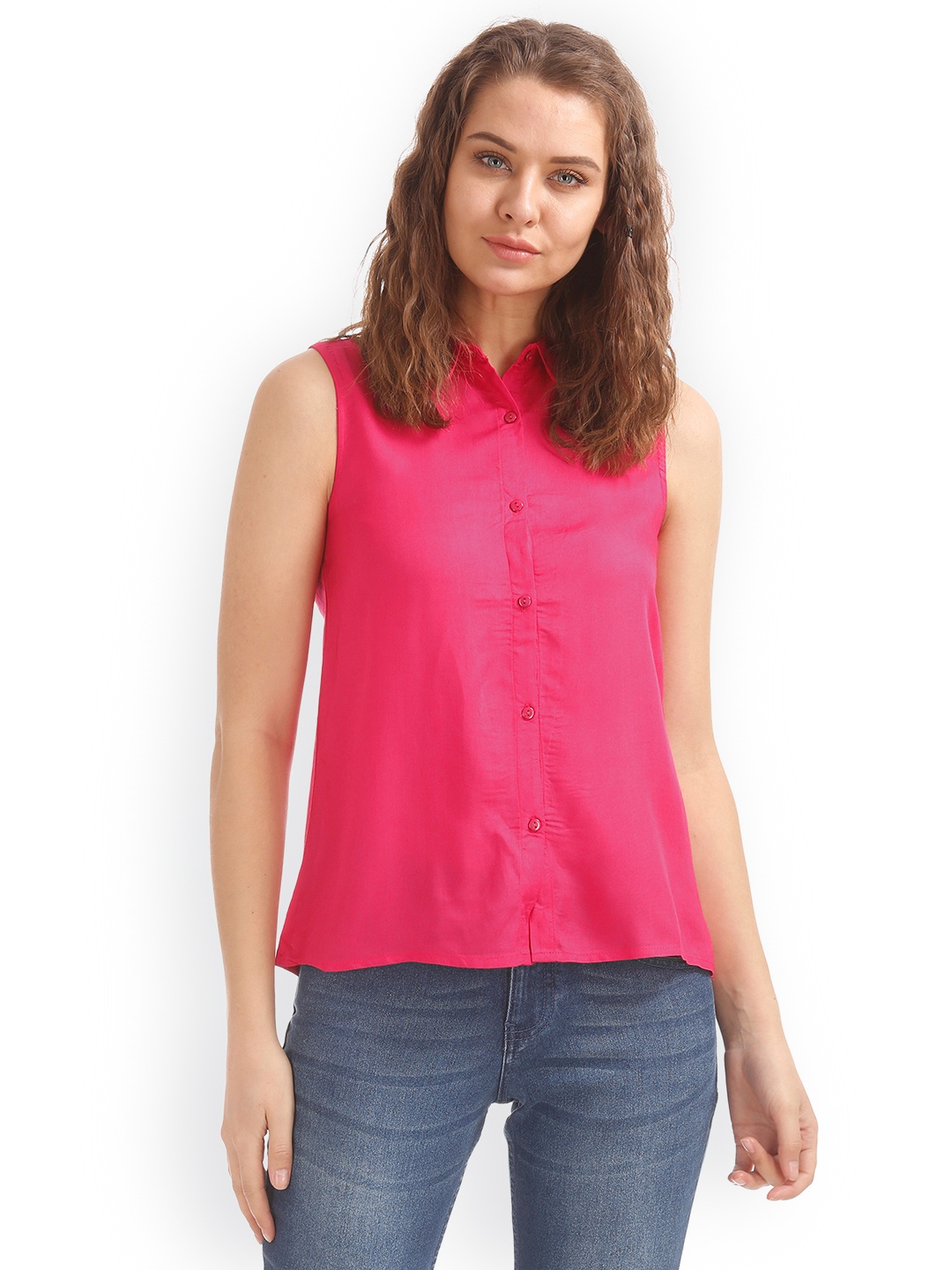 

Sugr Women Pink Slim Fit Solid Casual Shirt