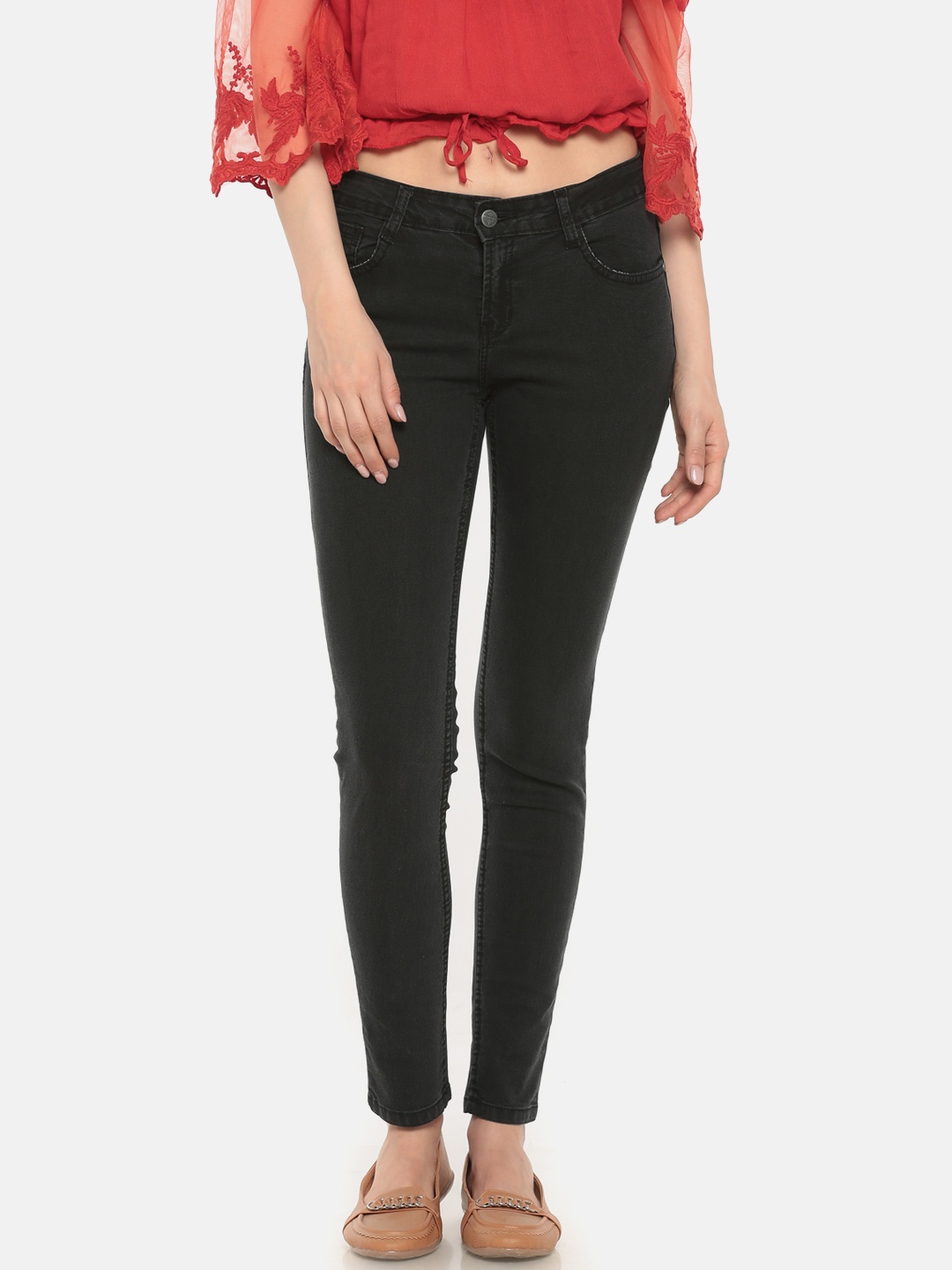 

Newport Women Charcoal Skinny Fit Mid-Rise Clean Look Stretchable Jeans
