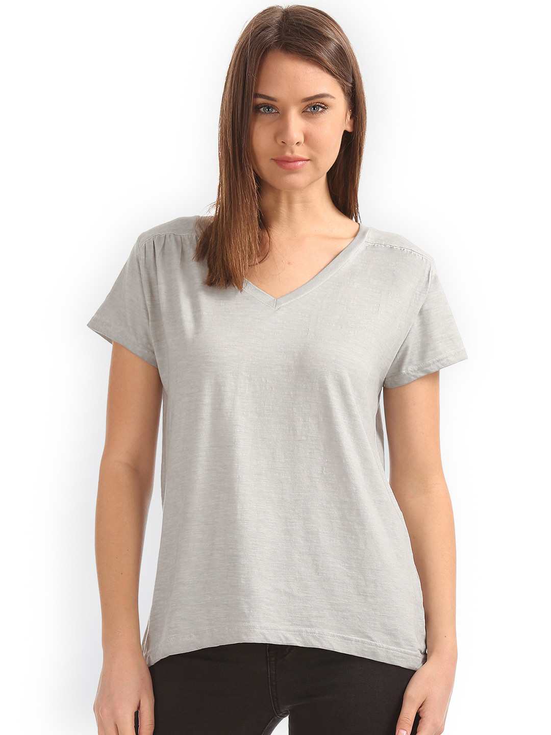

Cherokee Women Grey Solid Pure Cotton Top