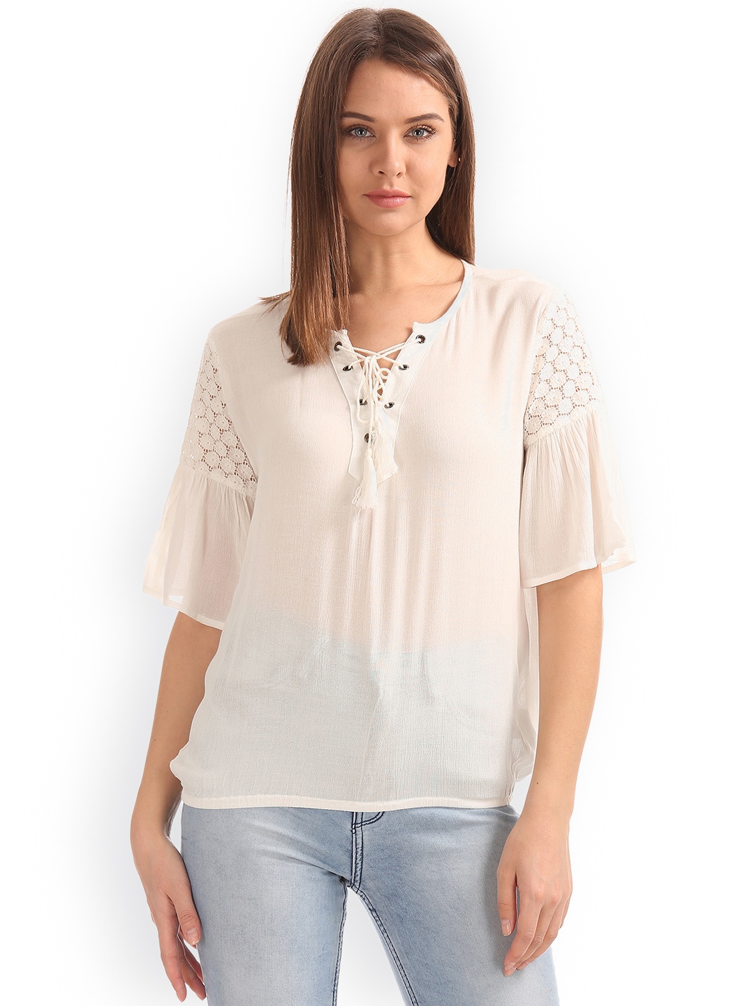 

Sugr Women Off-White Solid Top