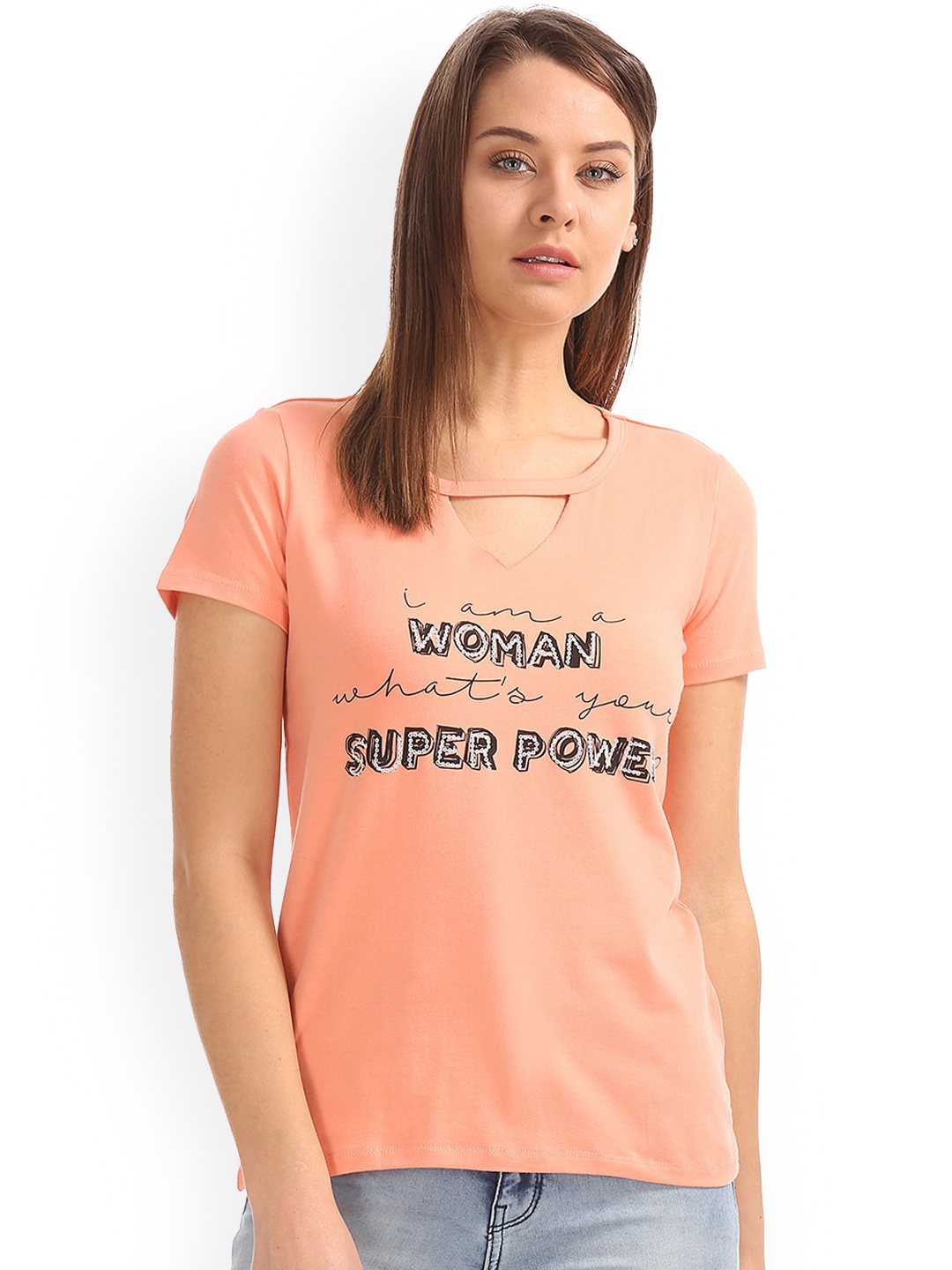 

Sugr Women Peach-Coloured Printed Top