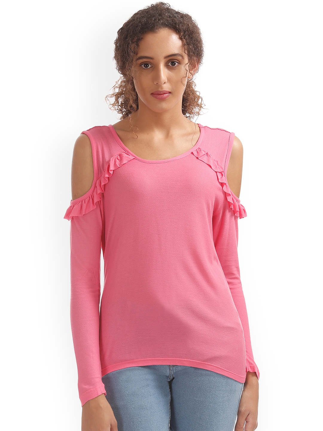 

Sugr Women Pink Solid Cold-Shoulder Sleeves Top