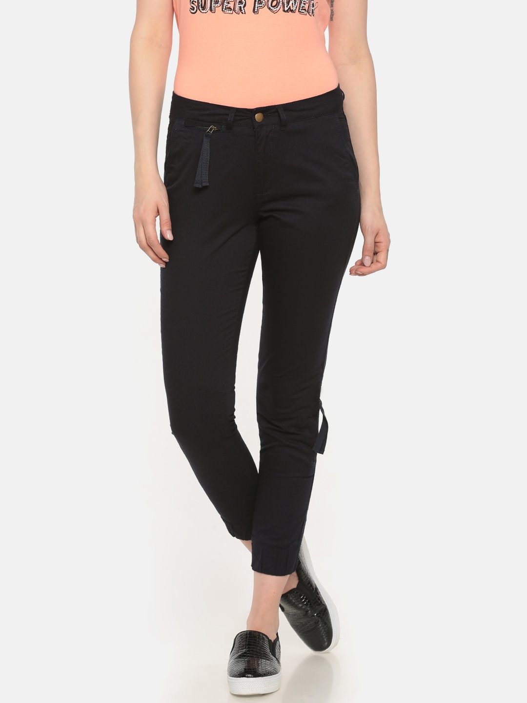 

Sugr Women Navy Blue Slim Fit Solid Regular Trousers