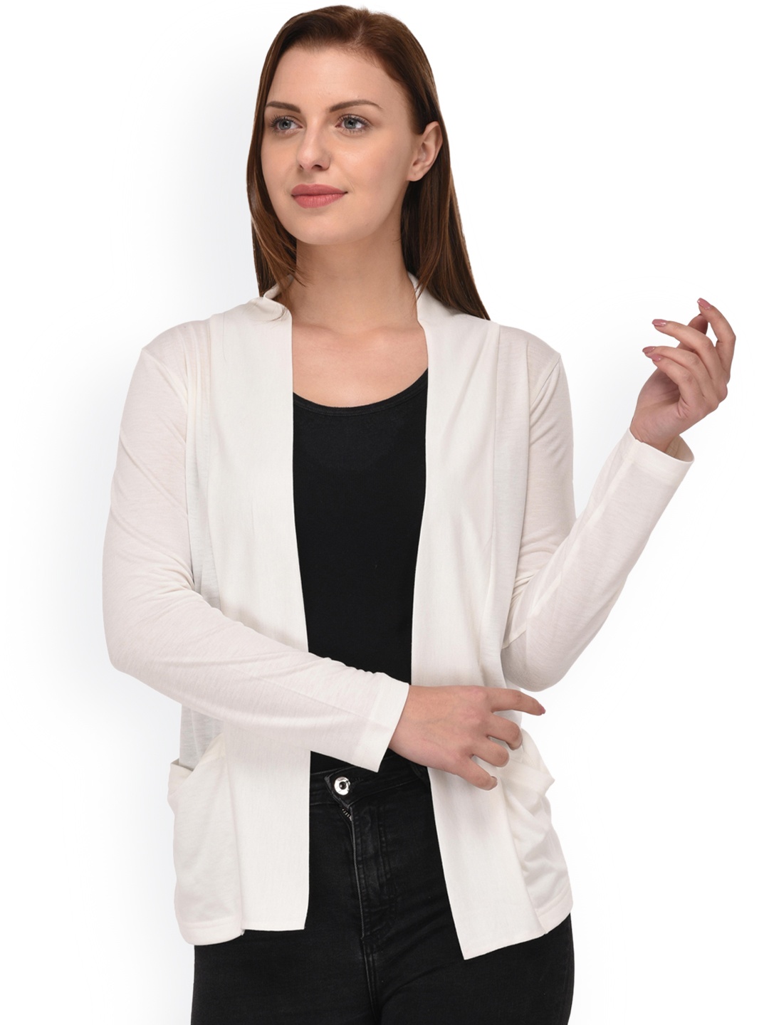 

Espresso Off-White Solid Open Front Shrug