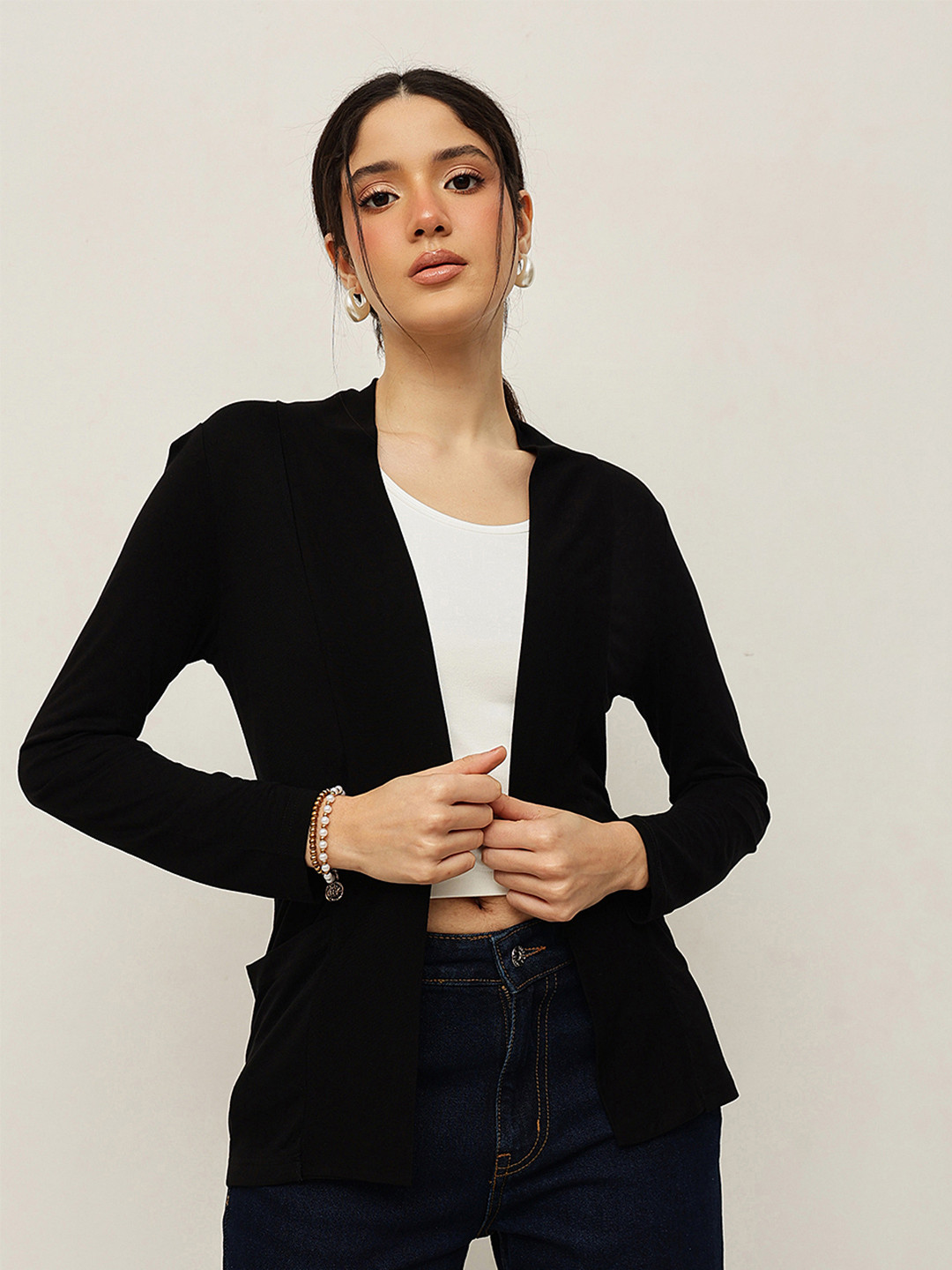 Espresso Black Solid Open Front Shrug