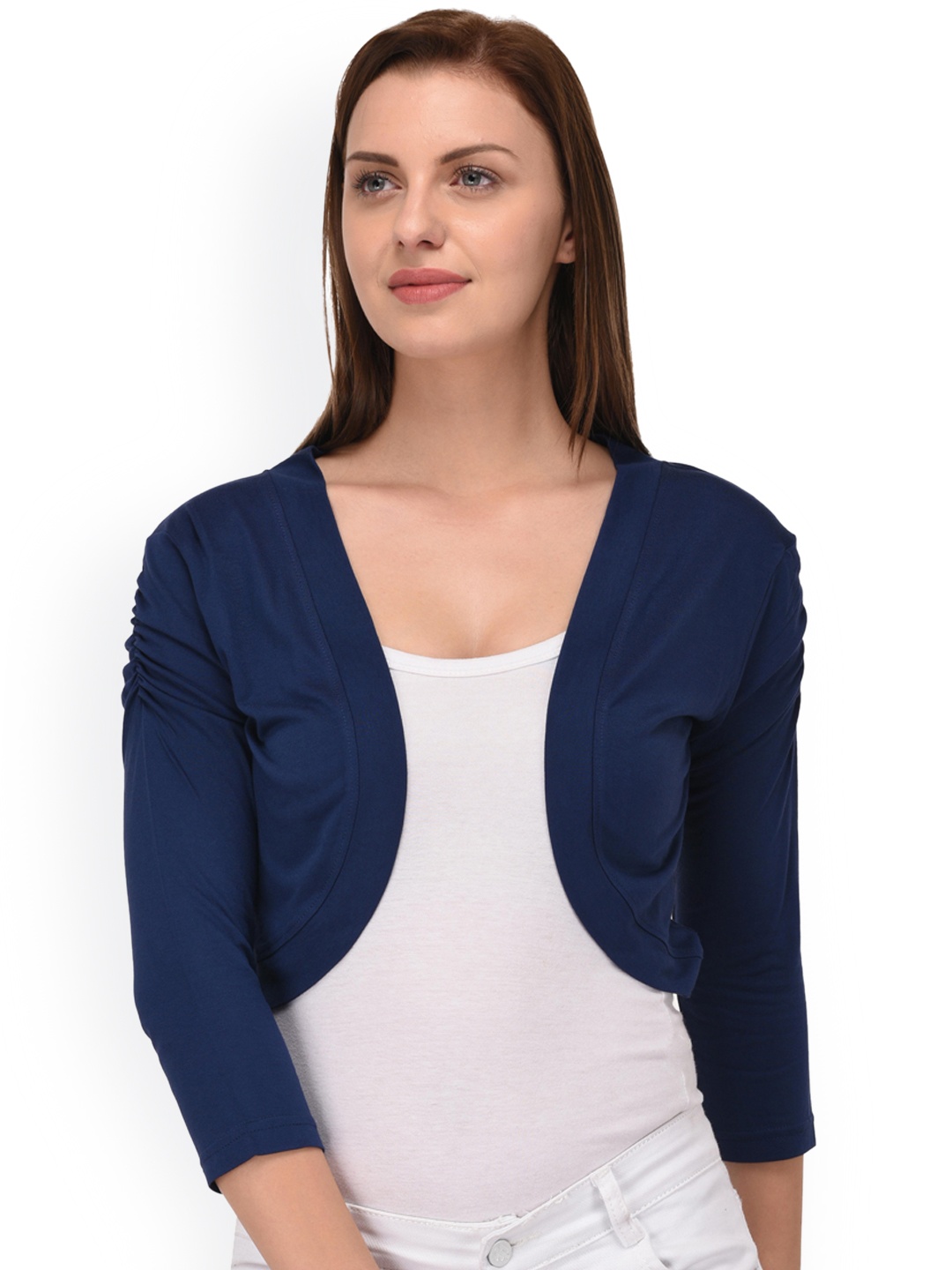 

Espresso Navy Blue Solid Open Front Shrug