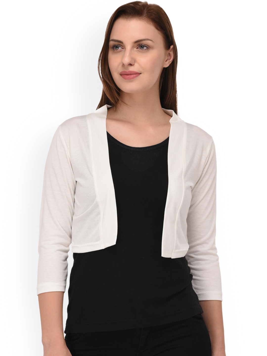 

Espresso Off-White Solid Open Front Shrug