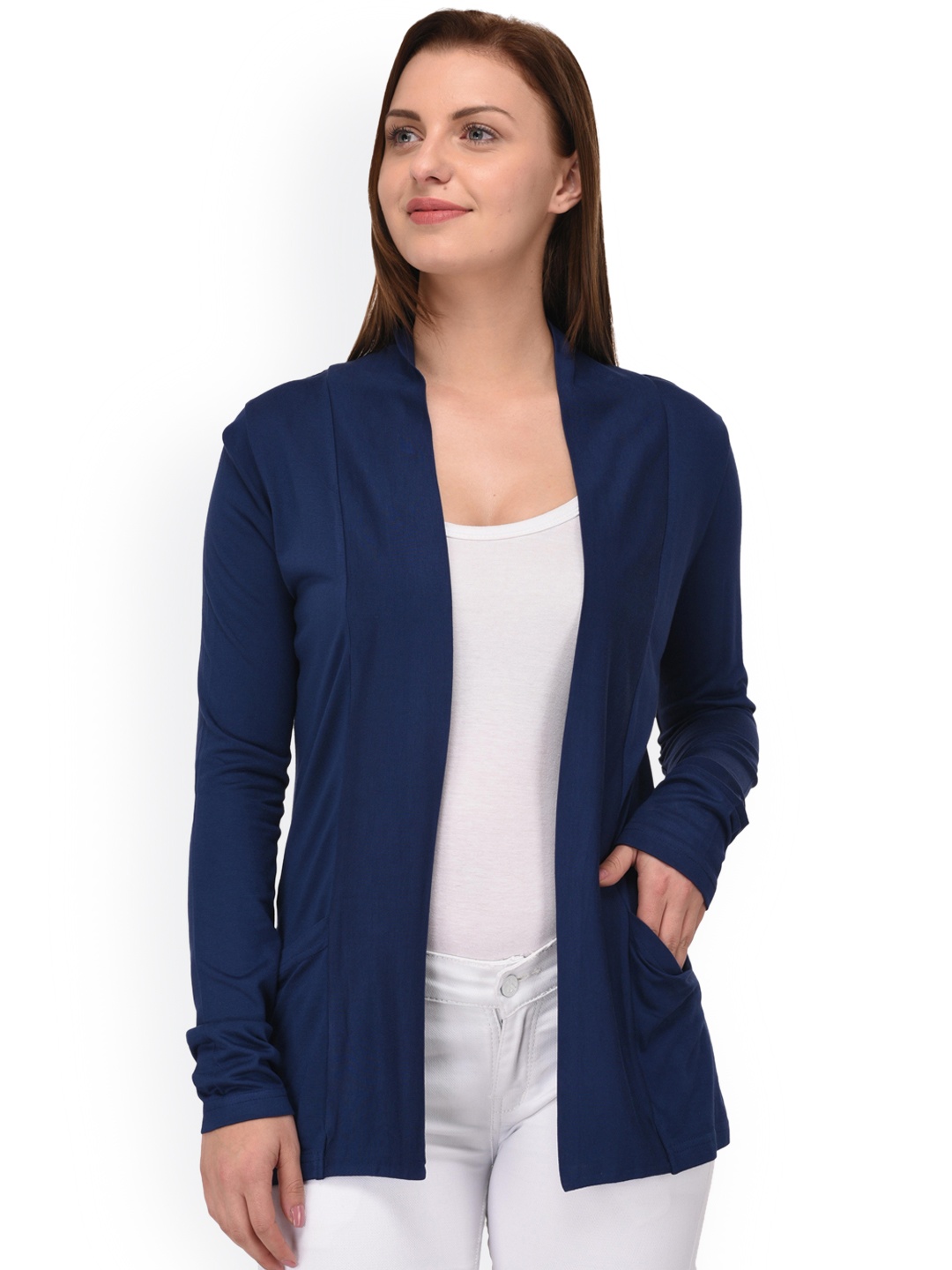 

Espresso Navy Blue Solid Open Front Shrug