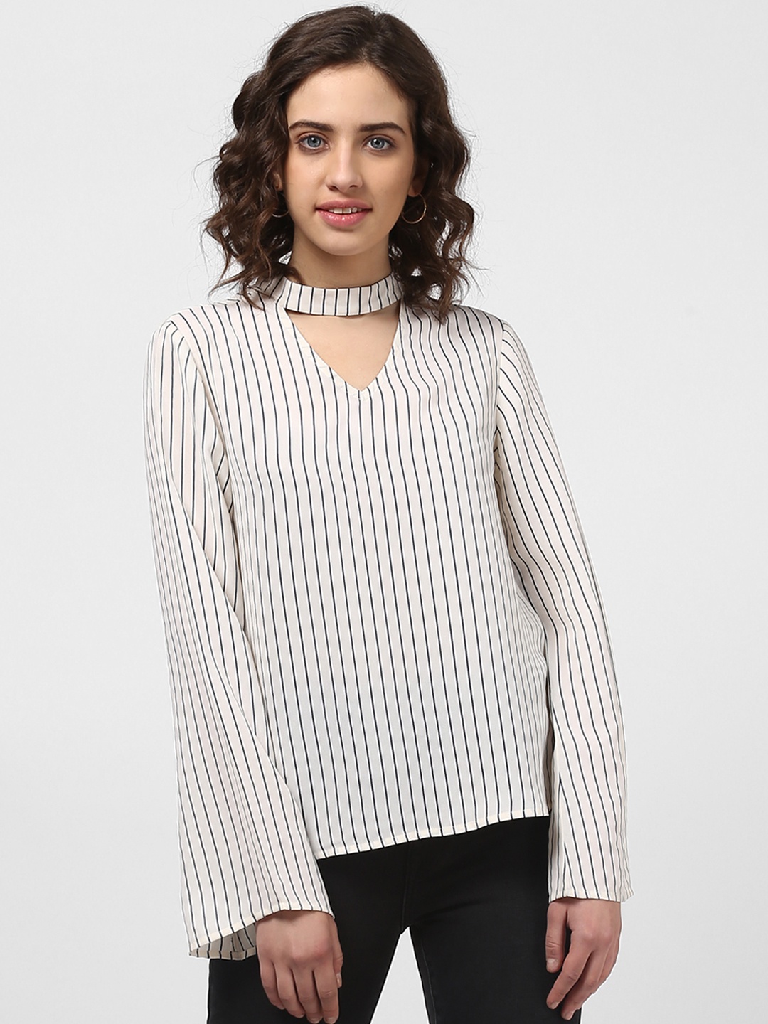 

Harpa Women White Striped A-Line Top