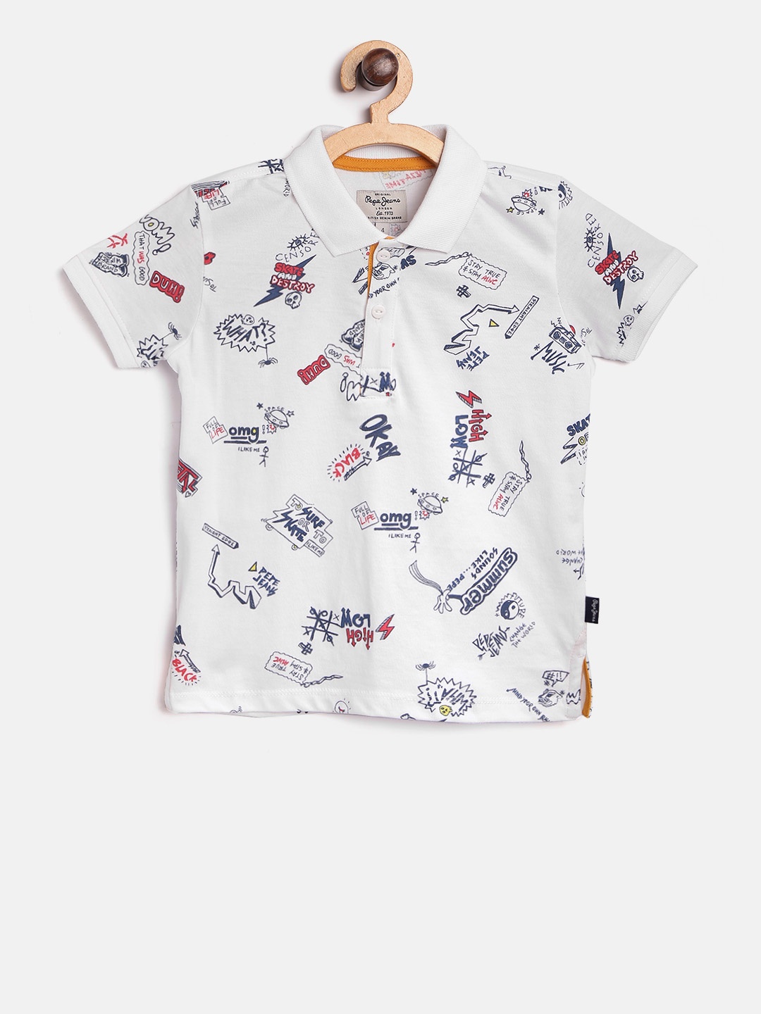 

Pepe Jeans Boys White & Blue Printed Polo Collar T-shirt