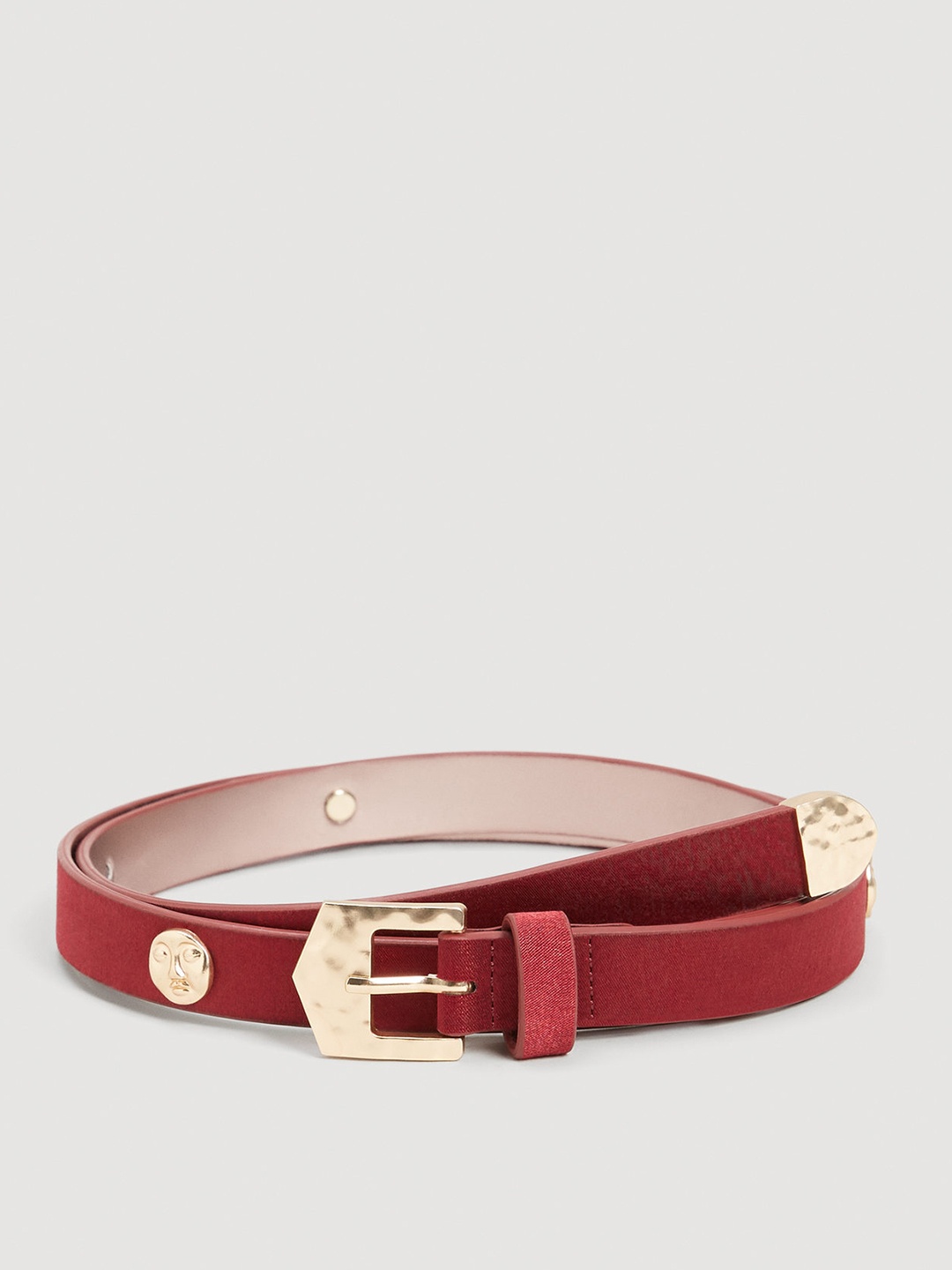 

MANGO Women Maroon Metallic Stud Slim Belt