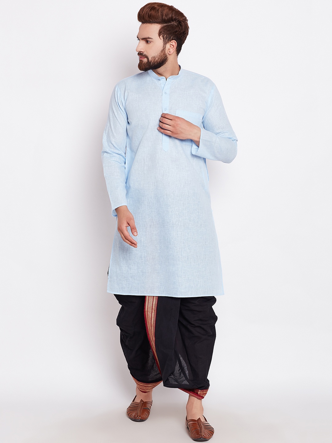 

SOJANYA Men Turquoise Blue Solid Straight Kurta