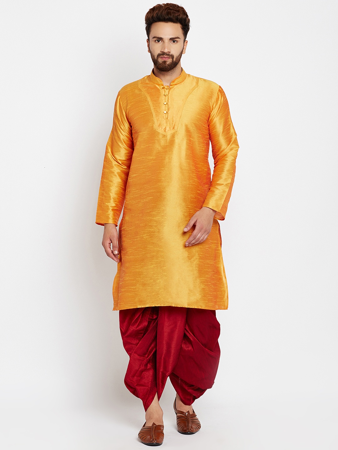 

SOJANYA Men Mustard Solid Straight Kurta