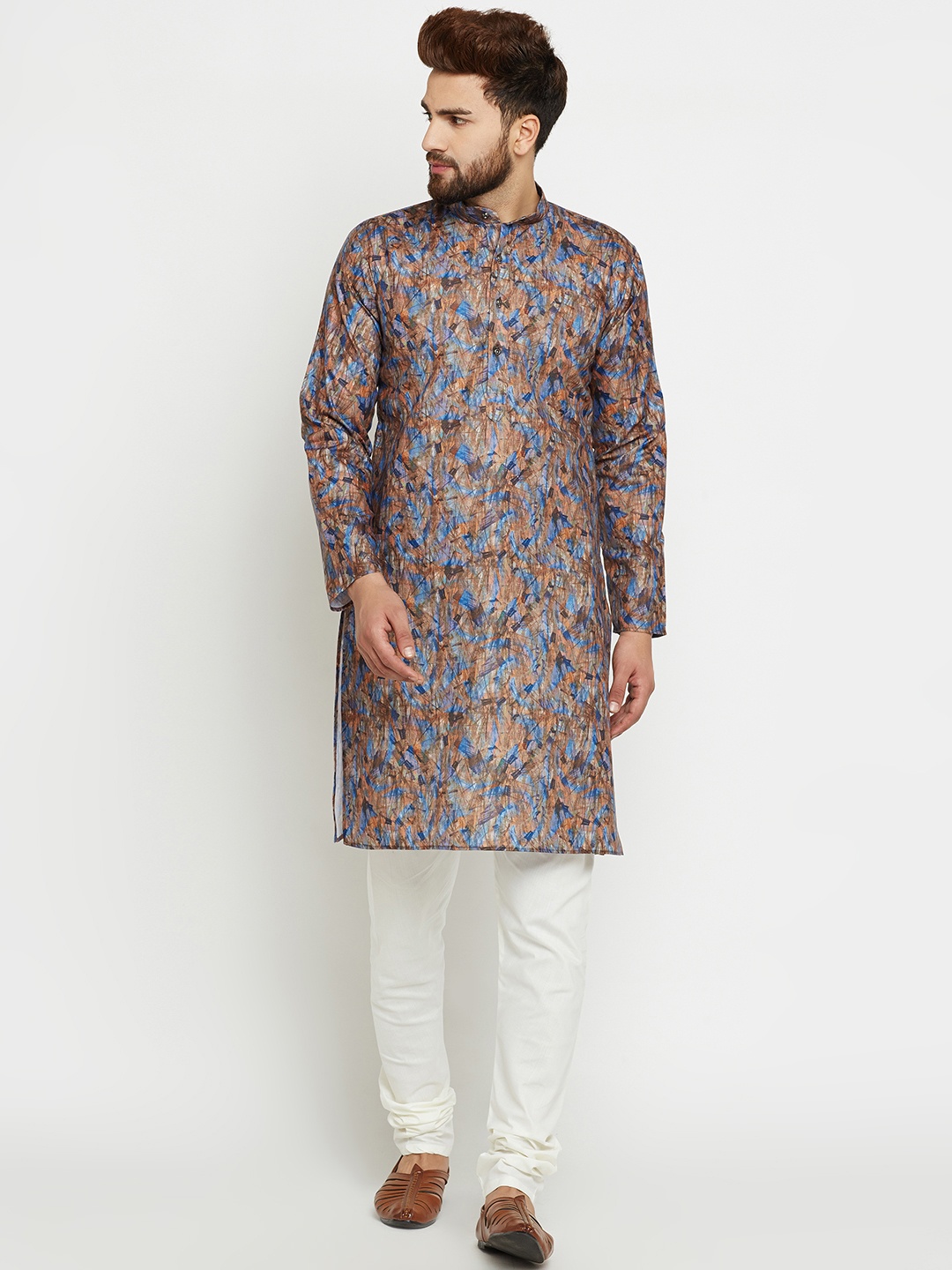 

SOJANYA Men Blue & Brown Printed Straight Kurta