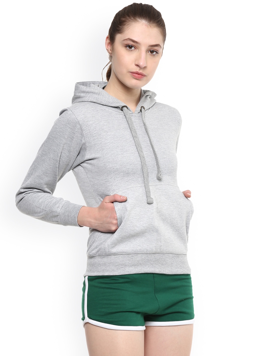 

GRIFFEL Women Grey Solid Hooded Sweatshirt