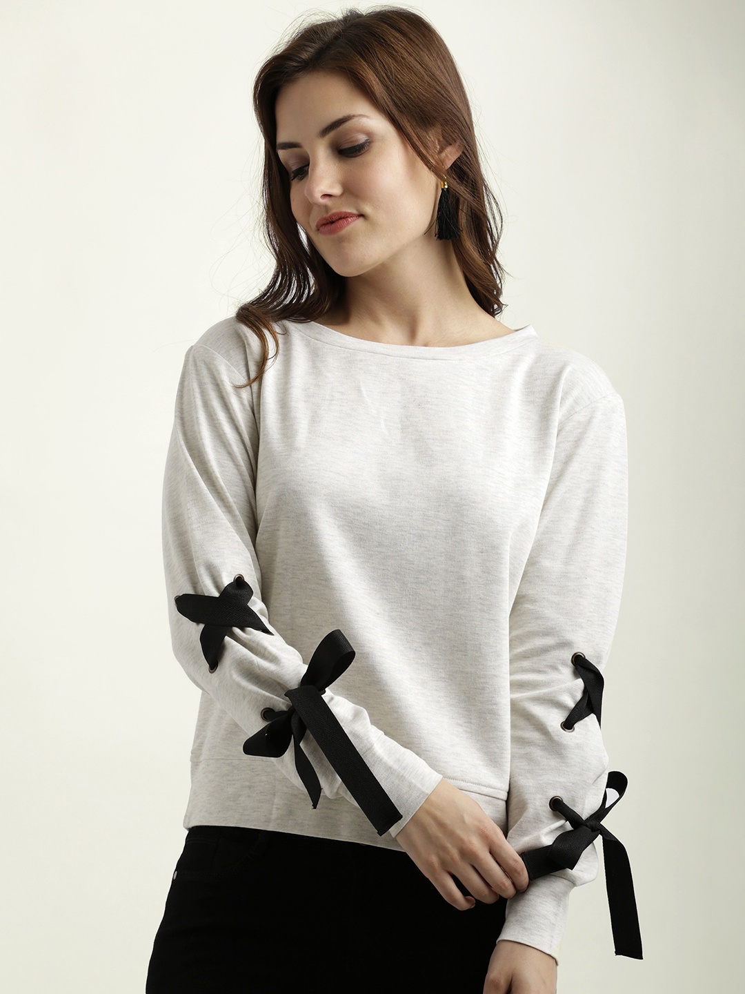 

Miss Chase Women Off-White Solid Sweatshirt