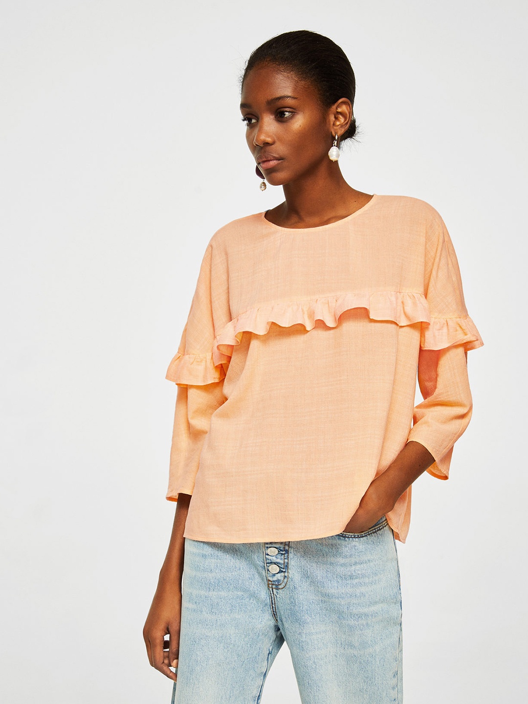 

MANGO Women Orange Solid Top