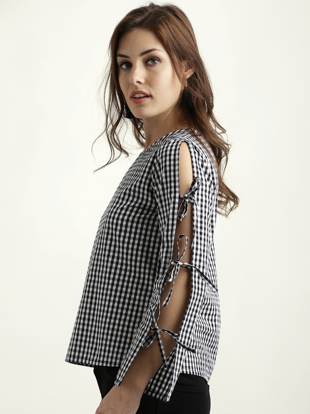 

Miss Chase Women Black Checked Pure Cotton Top