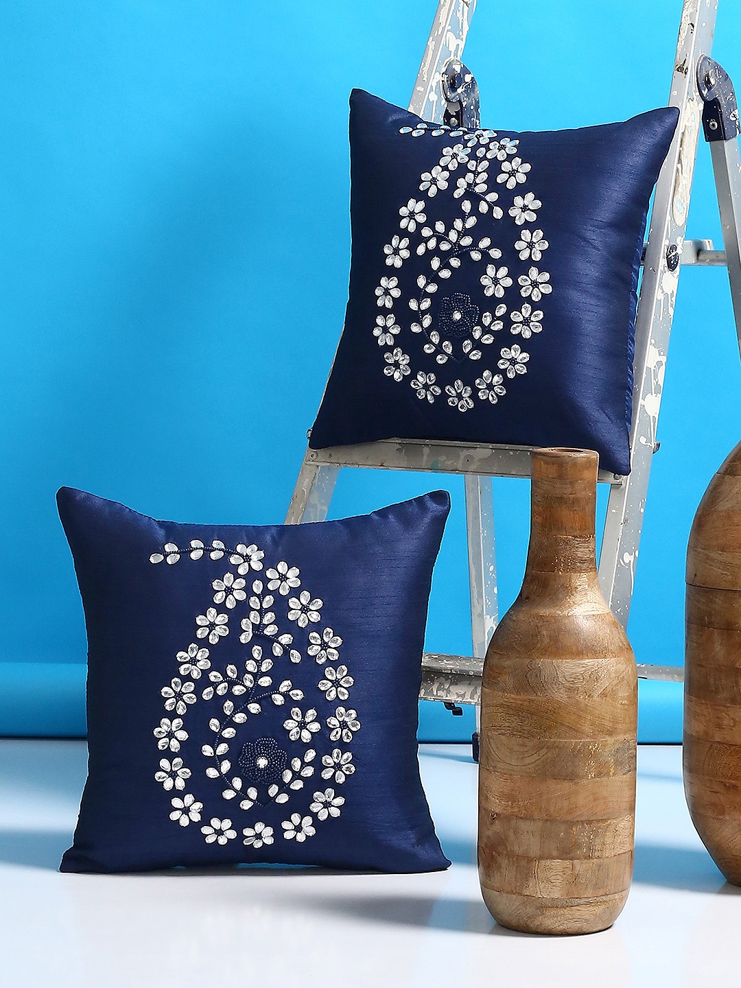 Alina decor Blue Set of 2 Solid Square Cushion Covers