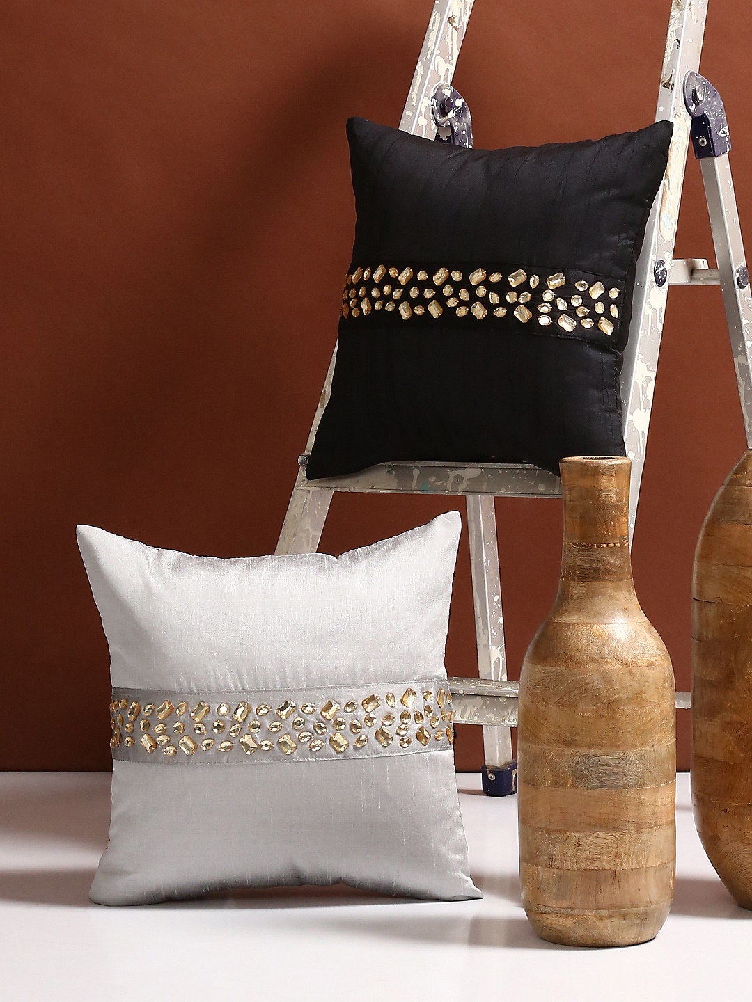 

Alina decor Black Set of 2 Solid Square Cushion Covers