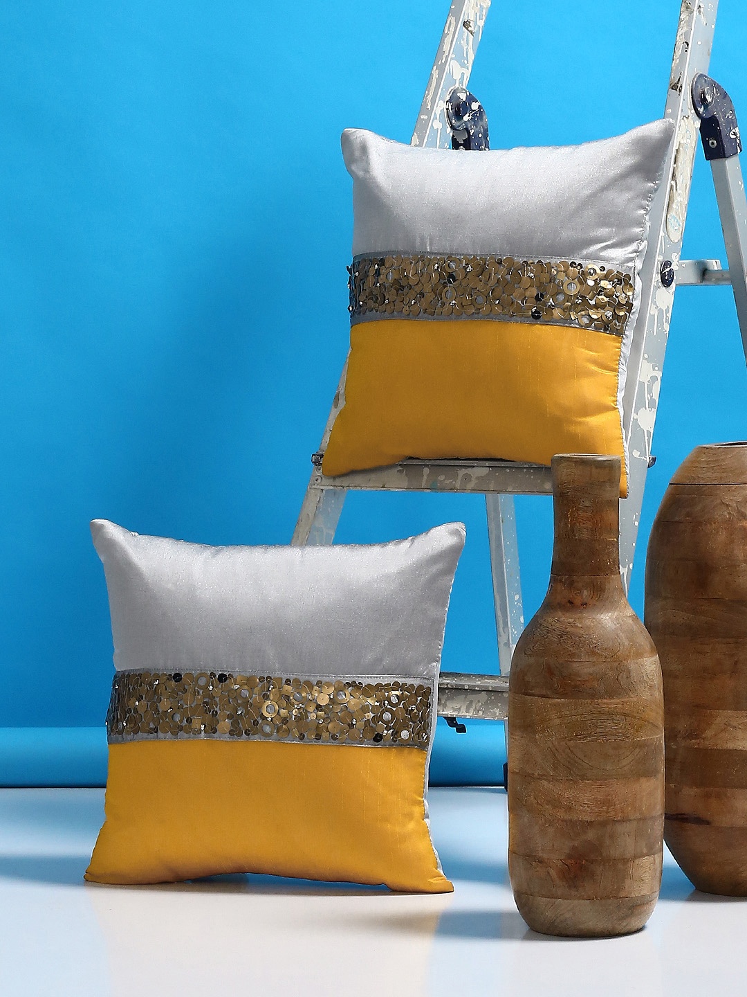 

Alina decor Grey Set of 2 Solid Square Cushion Covers