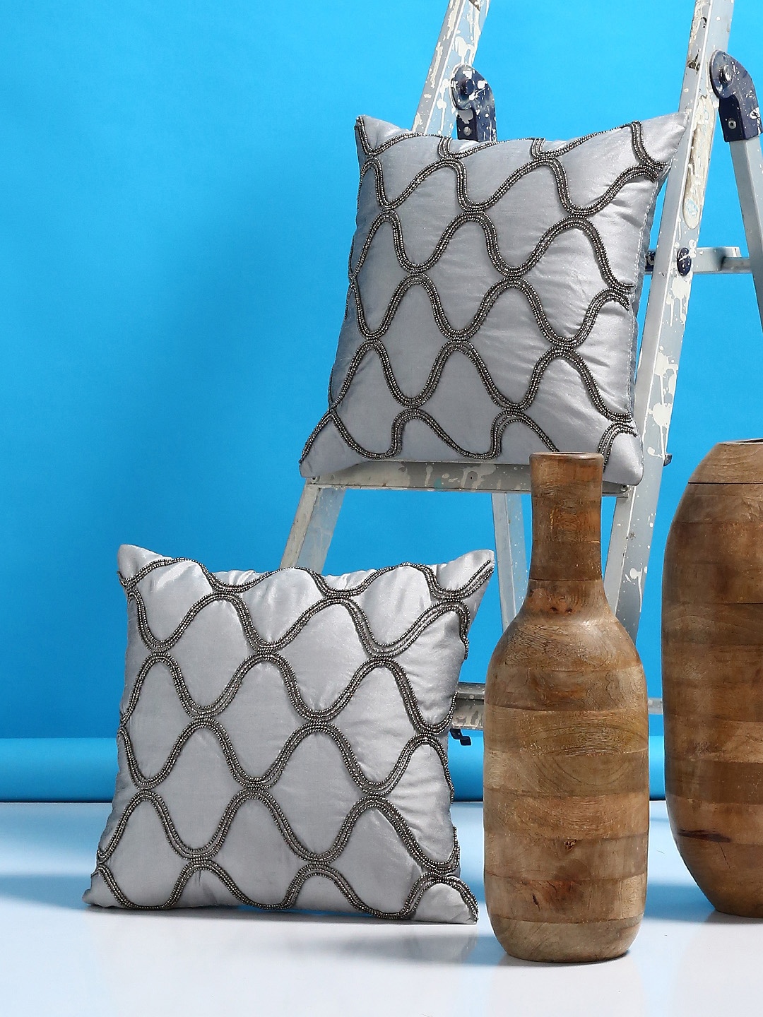 

Alina decor Grey Set of 2 Solid Square Cushion Covers