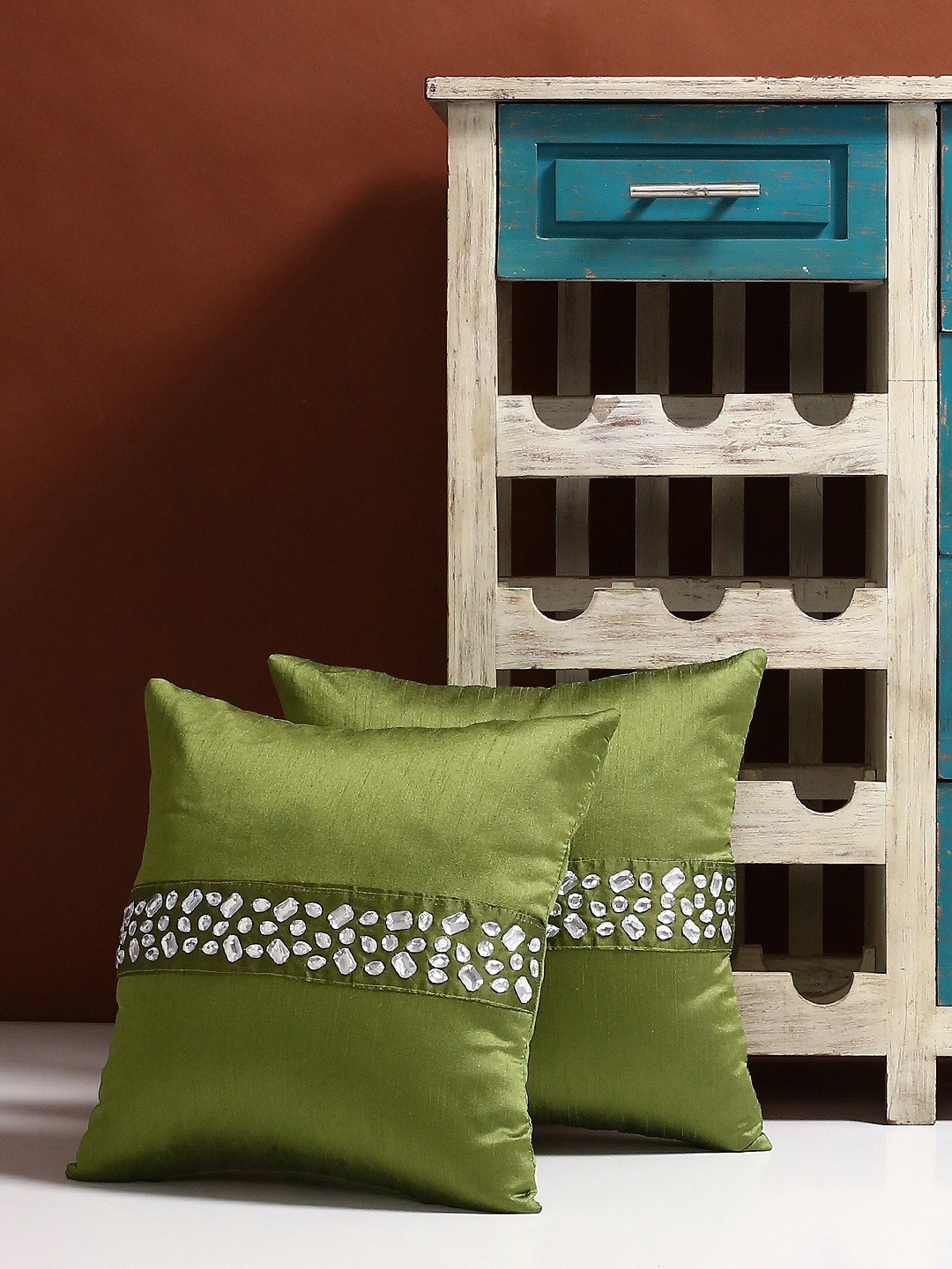 

Alina decor Green Set of 2 Solid Square Cushion Covers