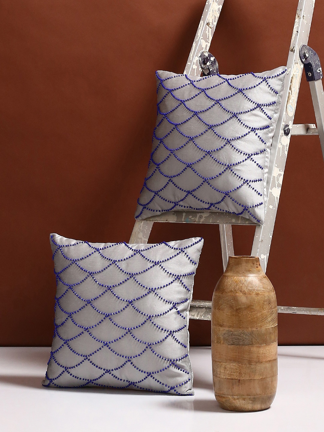 

Alina decor Grey Set of 2 Solid Square Cushion Covers