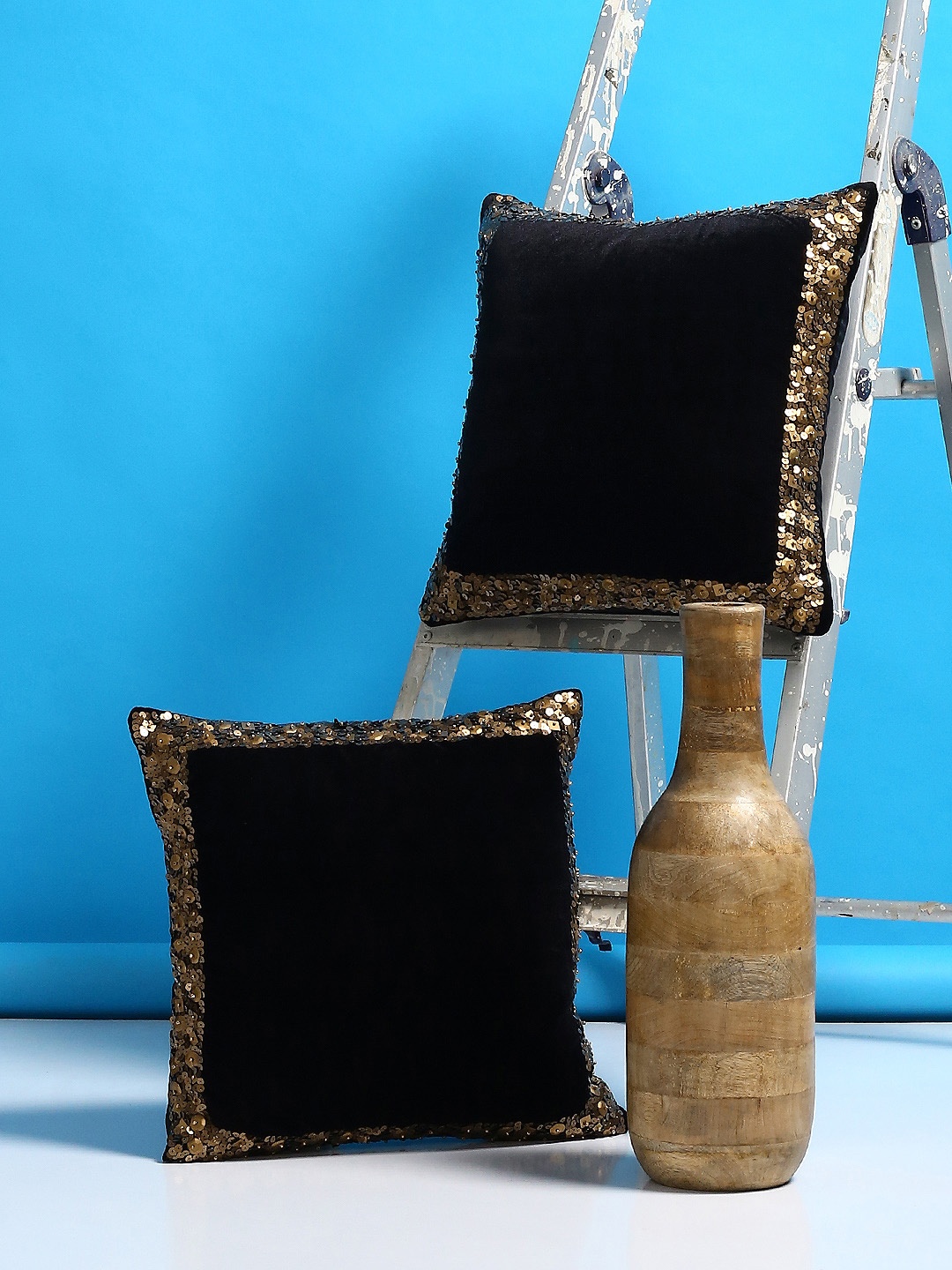 

Alina decor Black Set of 2 Solid Square Cushion Covers
