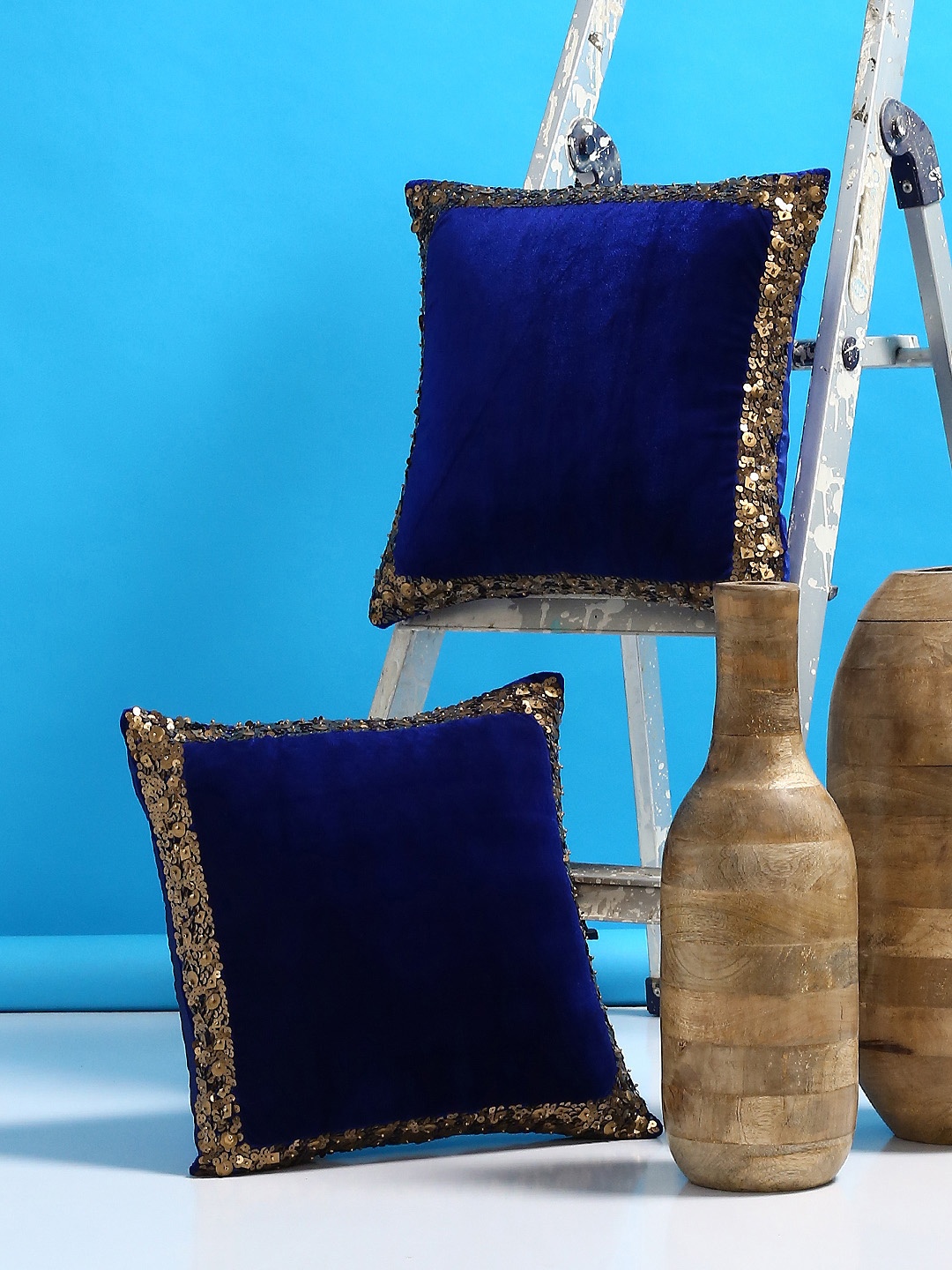

Alina decor Blue Set of 2 Solid Square Cushion Covers