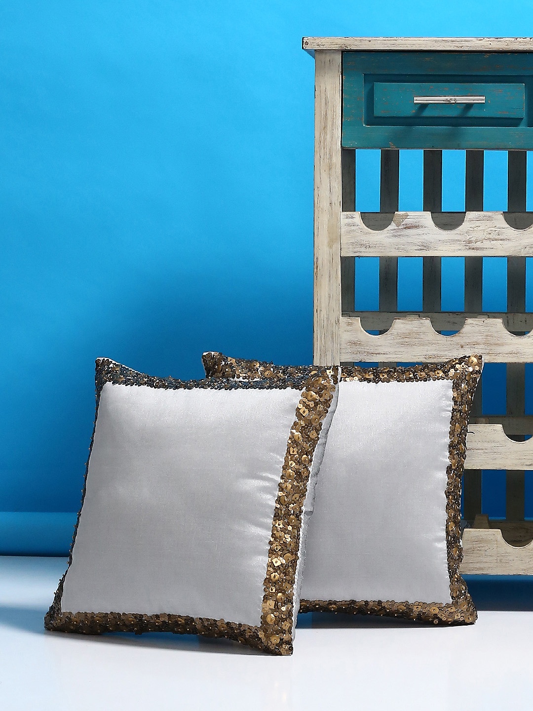 

Alina decor Grey Set of 2 Solid Square Cushion Covers