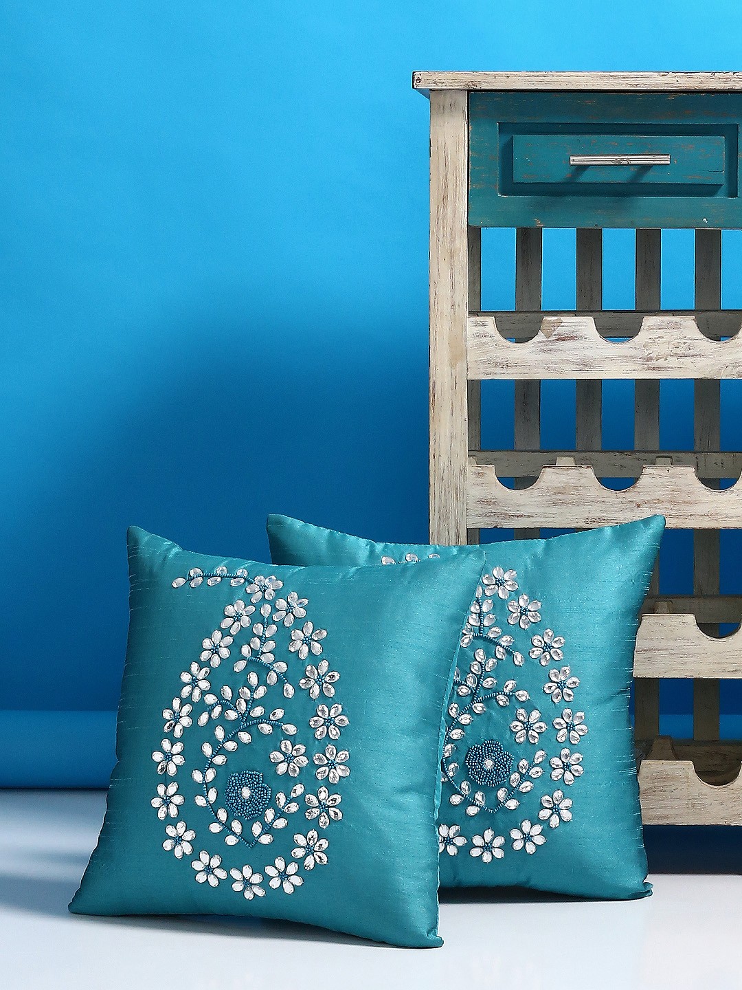 

Alina decor Blue Set of 2 Solid Square Cushion Covers