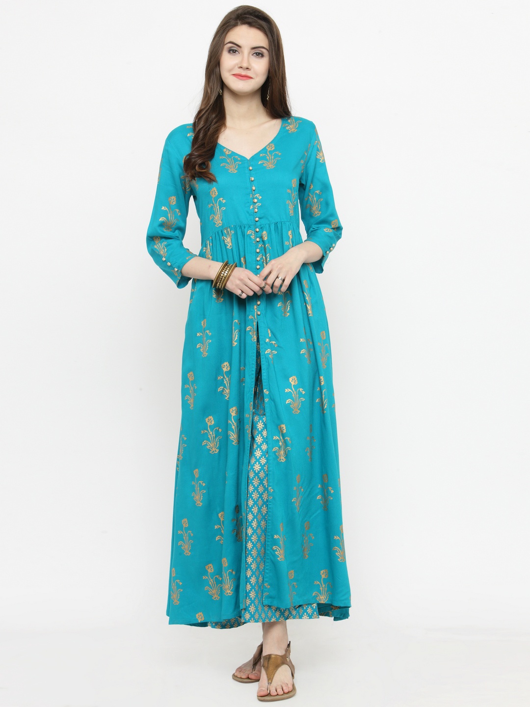 

Varanga Women Teal Printed Kurta with Palazzos