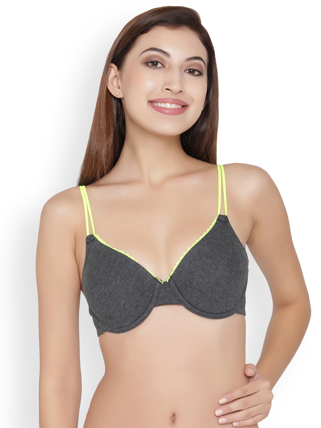 

Clovia Grey Solid Cotton Padded Demi Cup Bra BR0984R13, Charcoal