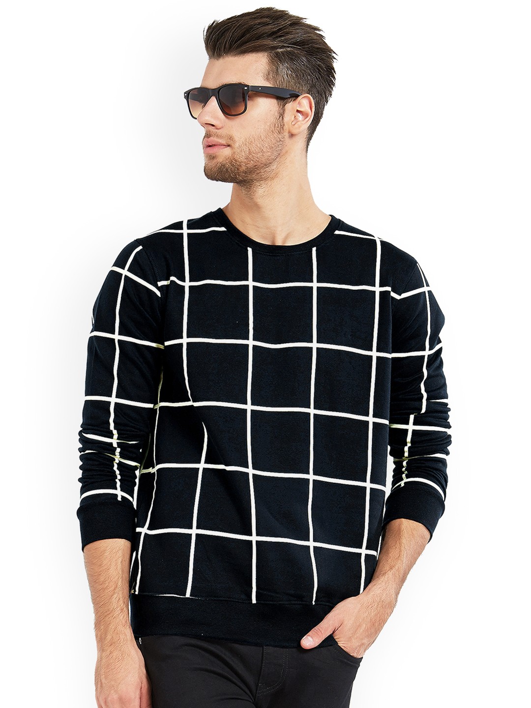 

Maniac Men Black Checked Round Neck T-shirt