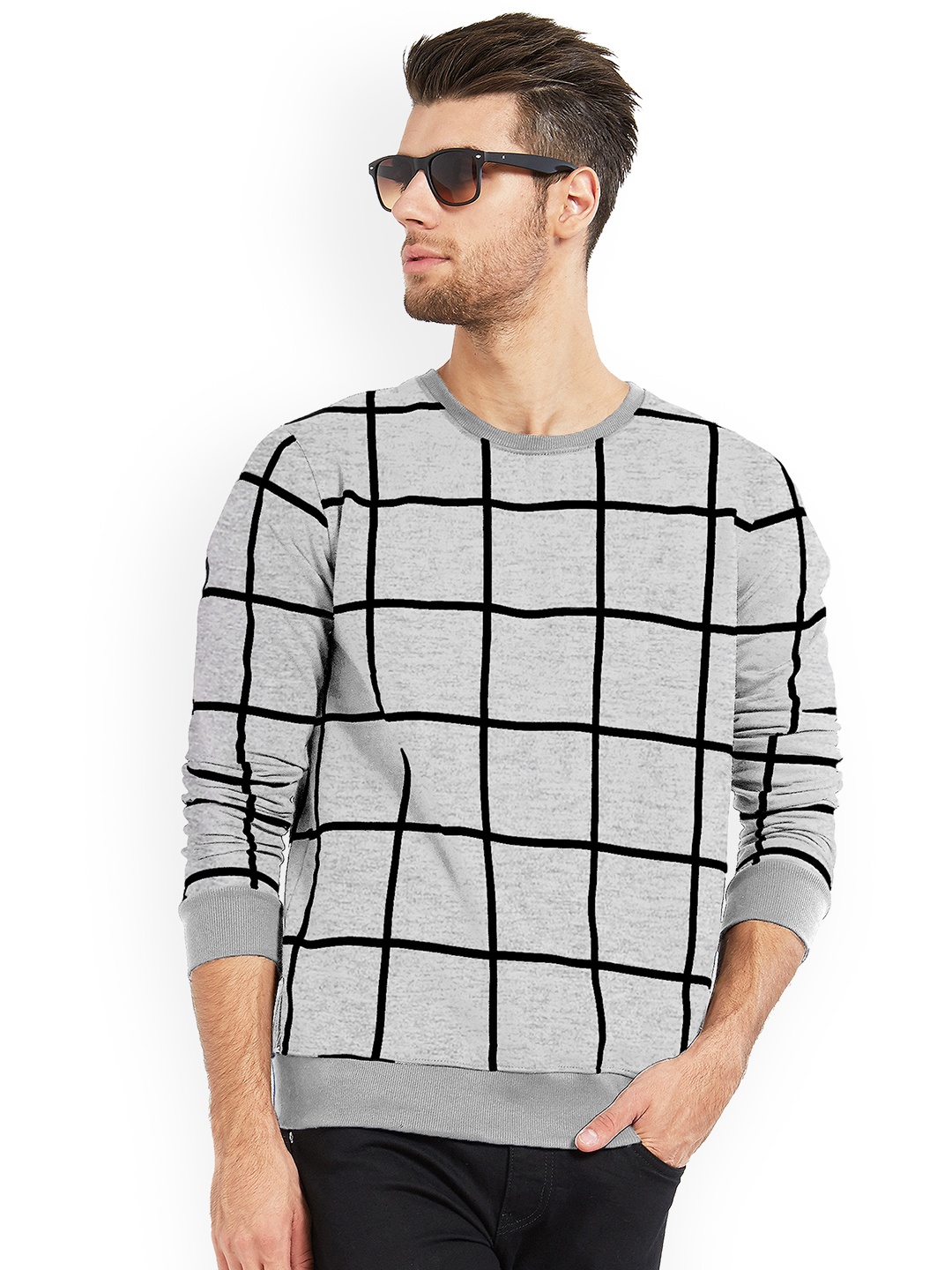 

Maniac Men Grey Checked Round Neck T-shirt