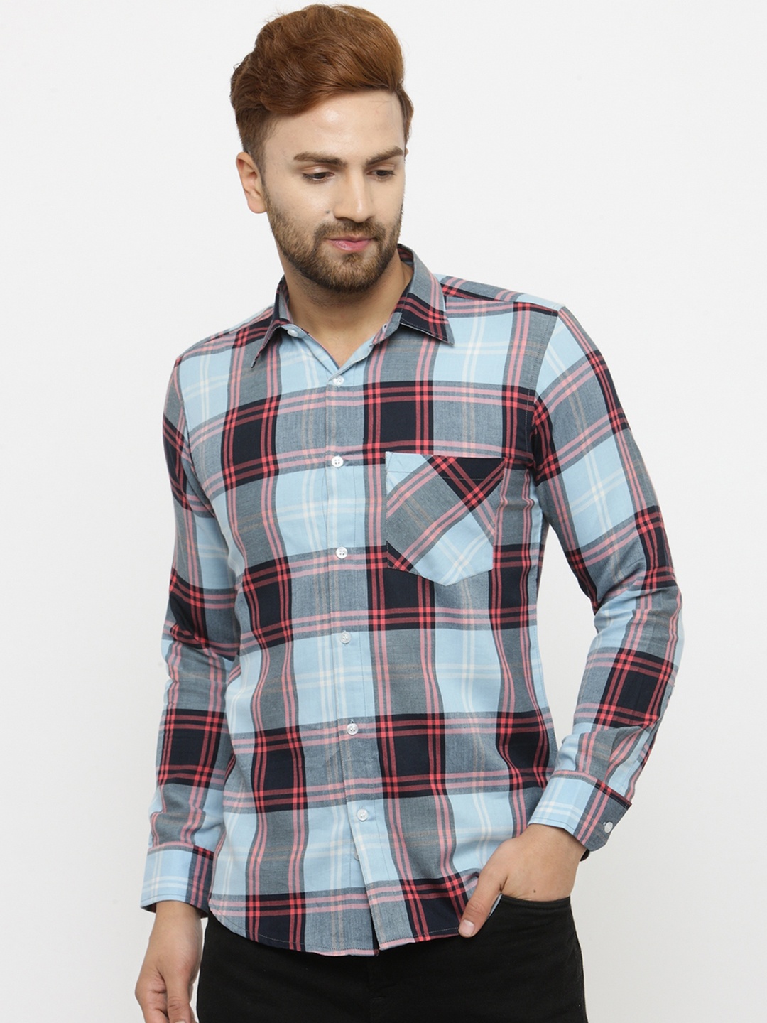 

Purple State Men Blue & Red Slim Fit Checked Casual Shirt