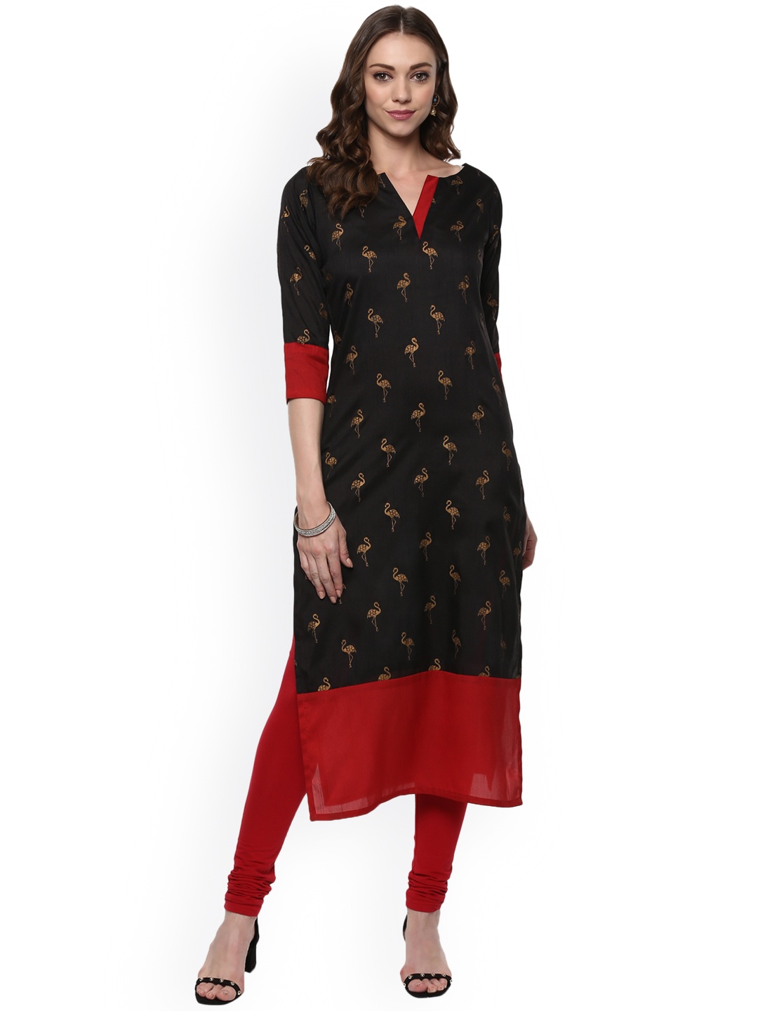 

Ahalyaa Women Black & Red Printed Straight Kurta